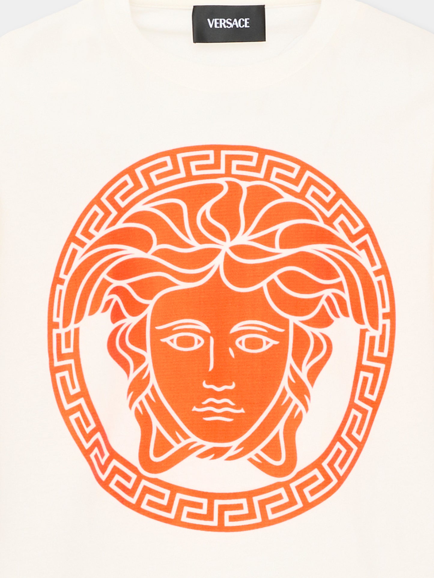 T-Shirt bianca per bambini con Medusa arancione,Versace,1018342 1A16957 2W830