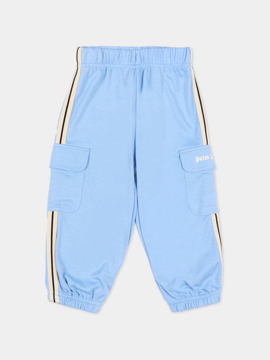 Pantaloni sportivi celesti per neonato con bande,Palm Angels,PB4X005S26FLE001 050