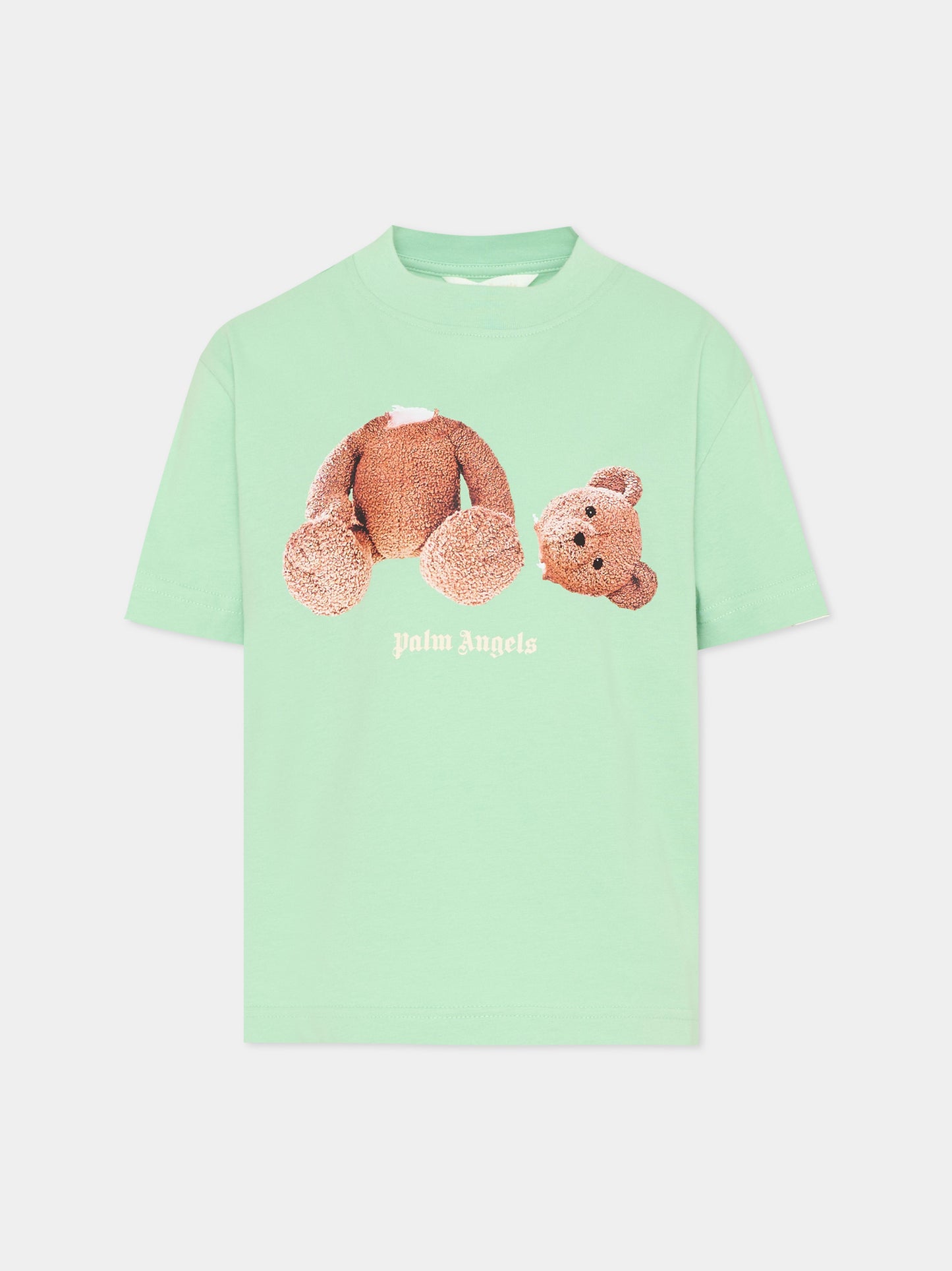 T-Shirt verde per bambini con teddy bear,Palm Angels,PBAA003S26JER001 080