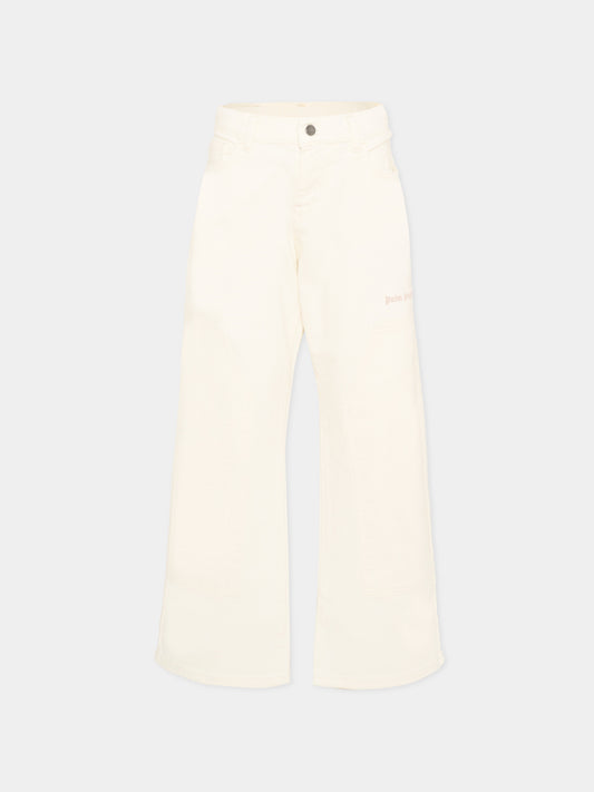 Jeans bianco per bambino con logo,Palm Angels,PBCA01HS26FAB001 002