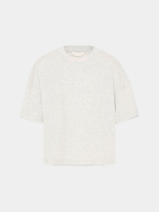 T-Shirt grigia per bambina con back-logo,Palm Angels,PGAA001S26JER001 101