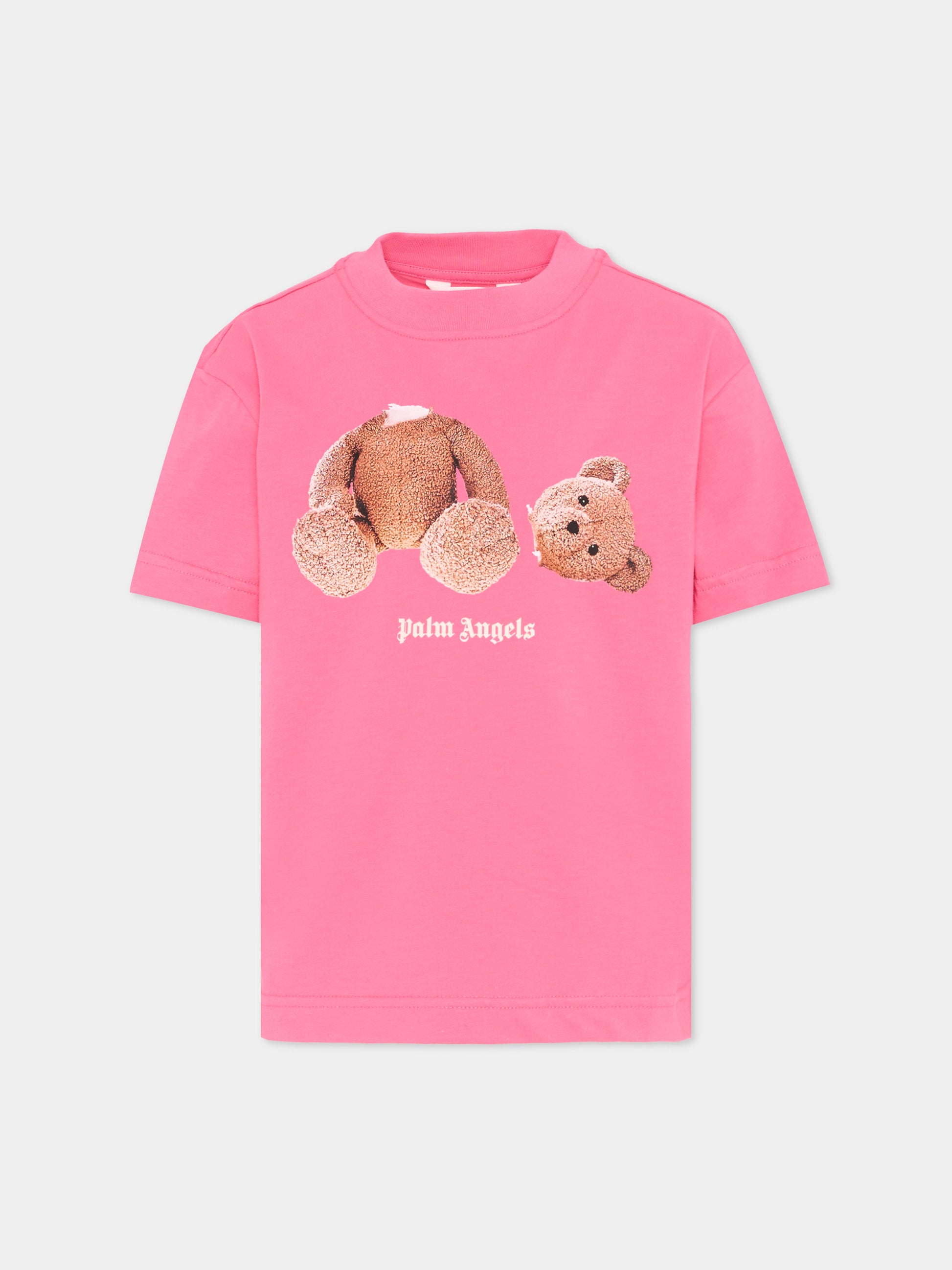 T-Shirt fucsia per bambina con Teddy Bear,Palm Angels,PGAA002S26JER002 044
