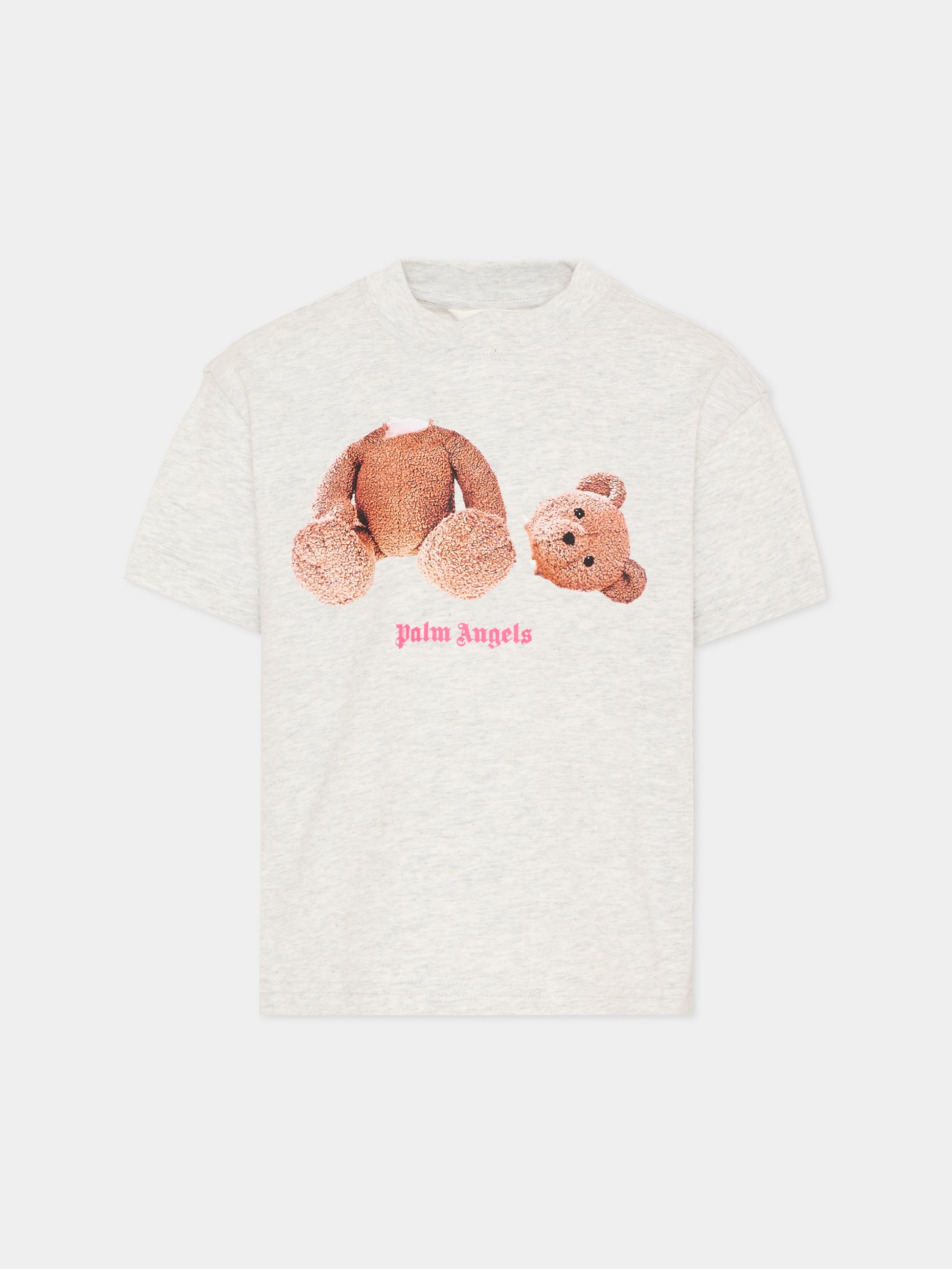 T-Shirt grigia per bambina con teddy bear,Palm Angels,PGAA002S26JER002 101