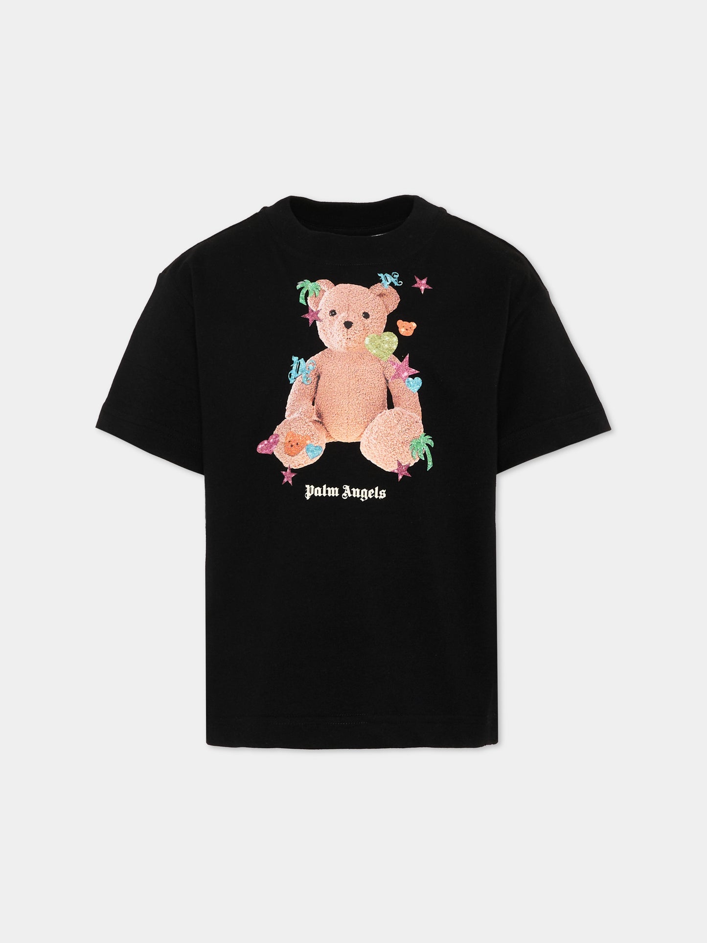 T-Shirt nera per bambina con teddy bear,Palm Angels,PGAA002S26JER006 110