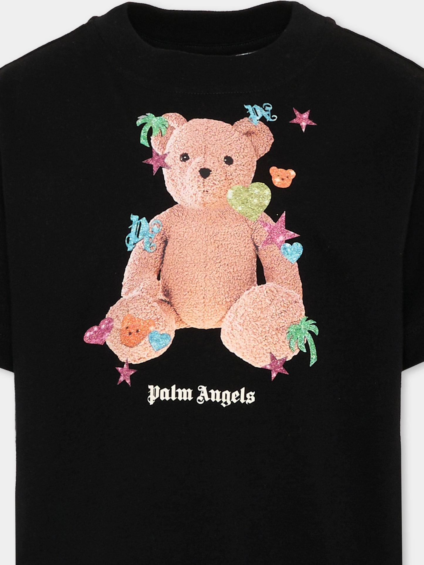T-Shirt nera per bambina con teddy bear,Palm Angels,PGAA002S26JER006 110