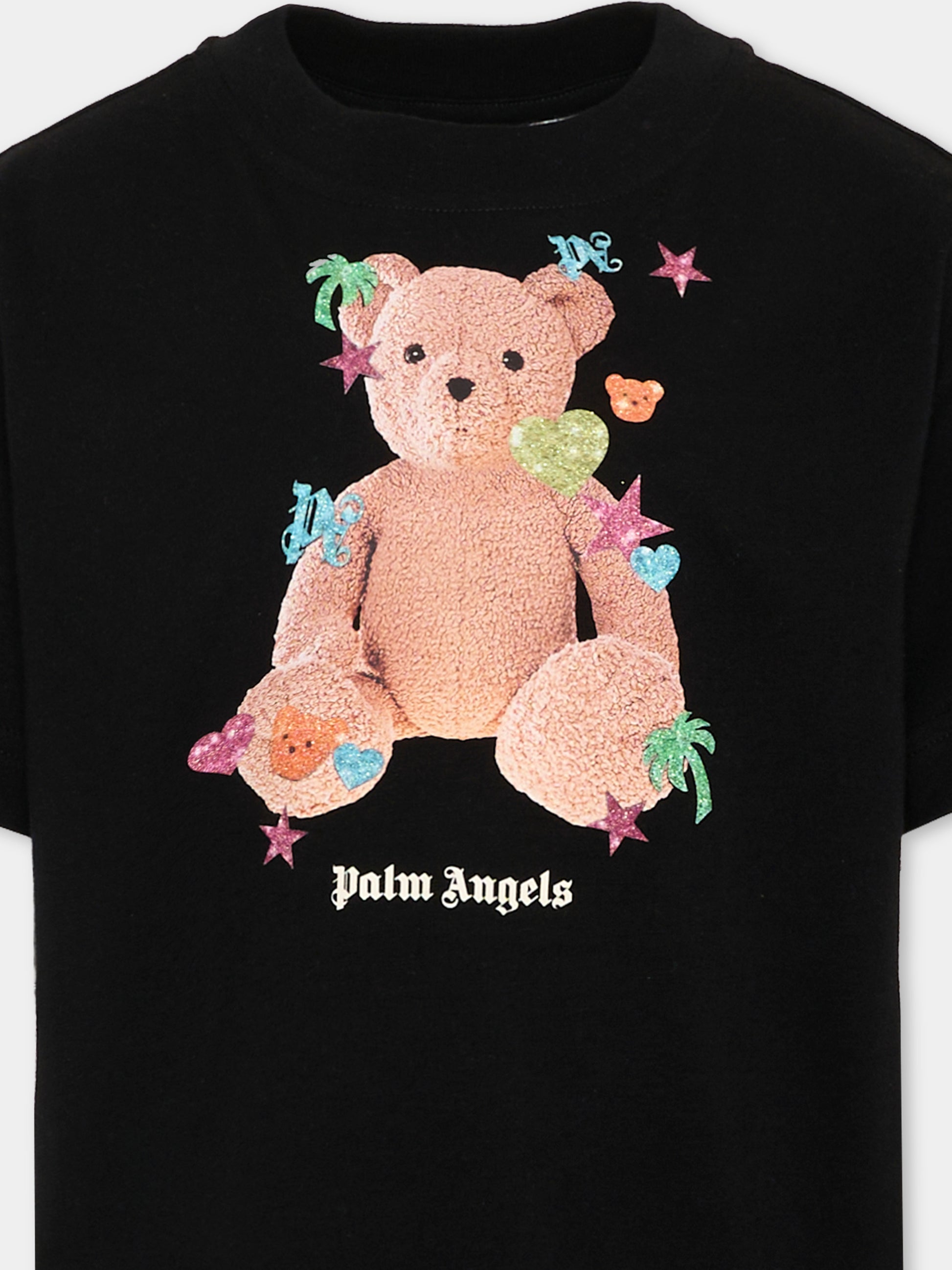 T-Shirt nera per bambina con teddy bear,Palm Angels,PGAA002S26JER006 110
