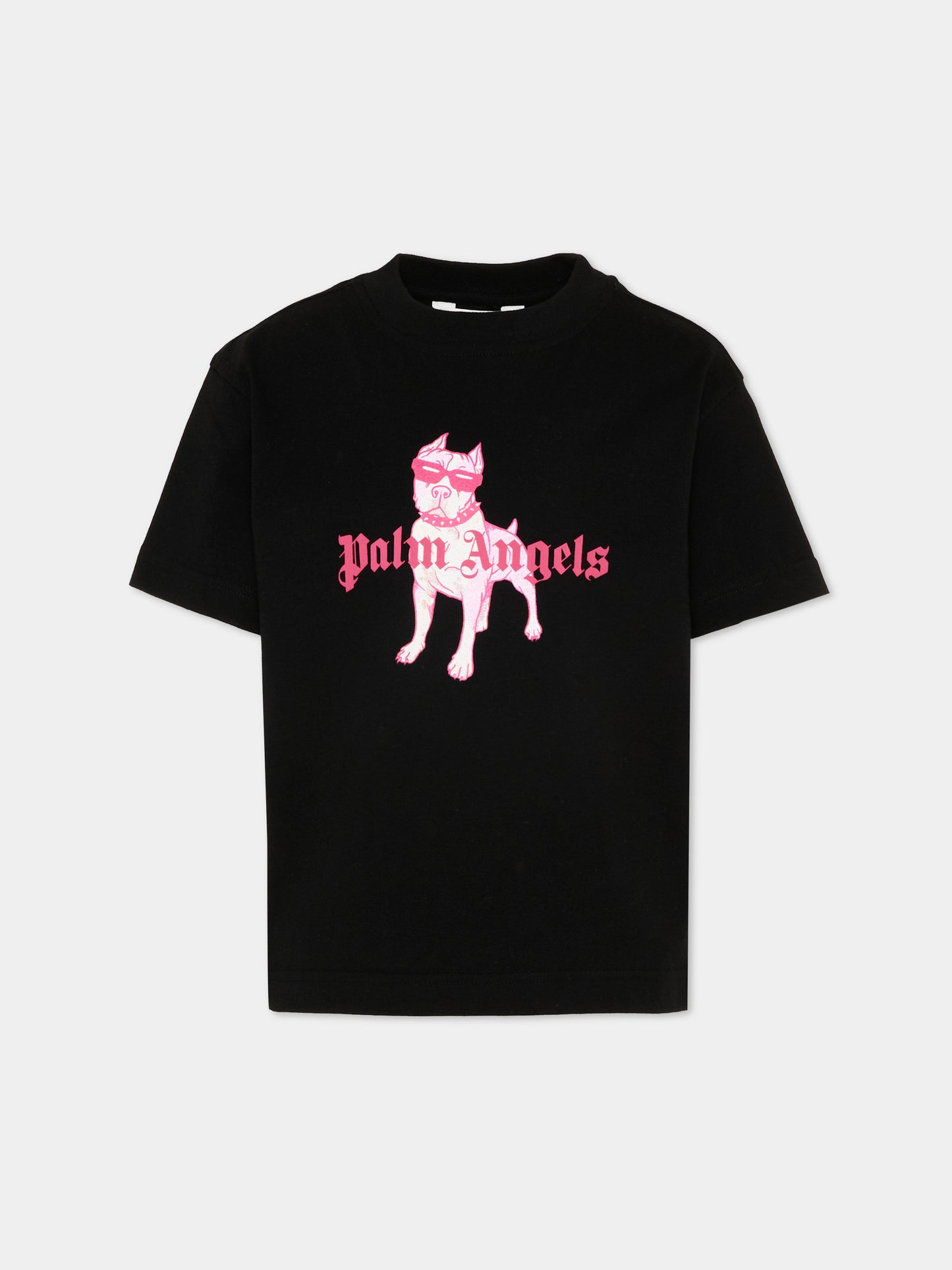 T-Shirt nera per bambina con cane,Palm Angels,PGAA002S26JER009 110