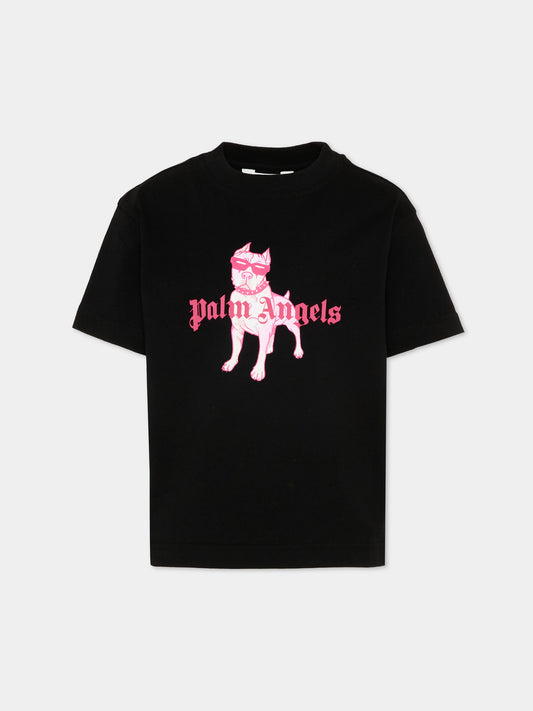 T-Shirt nera per bambina con cane,Palm Angels,PGAA002S26JER009 110