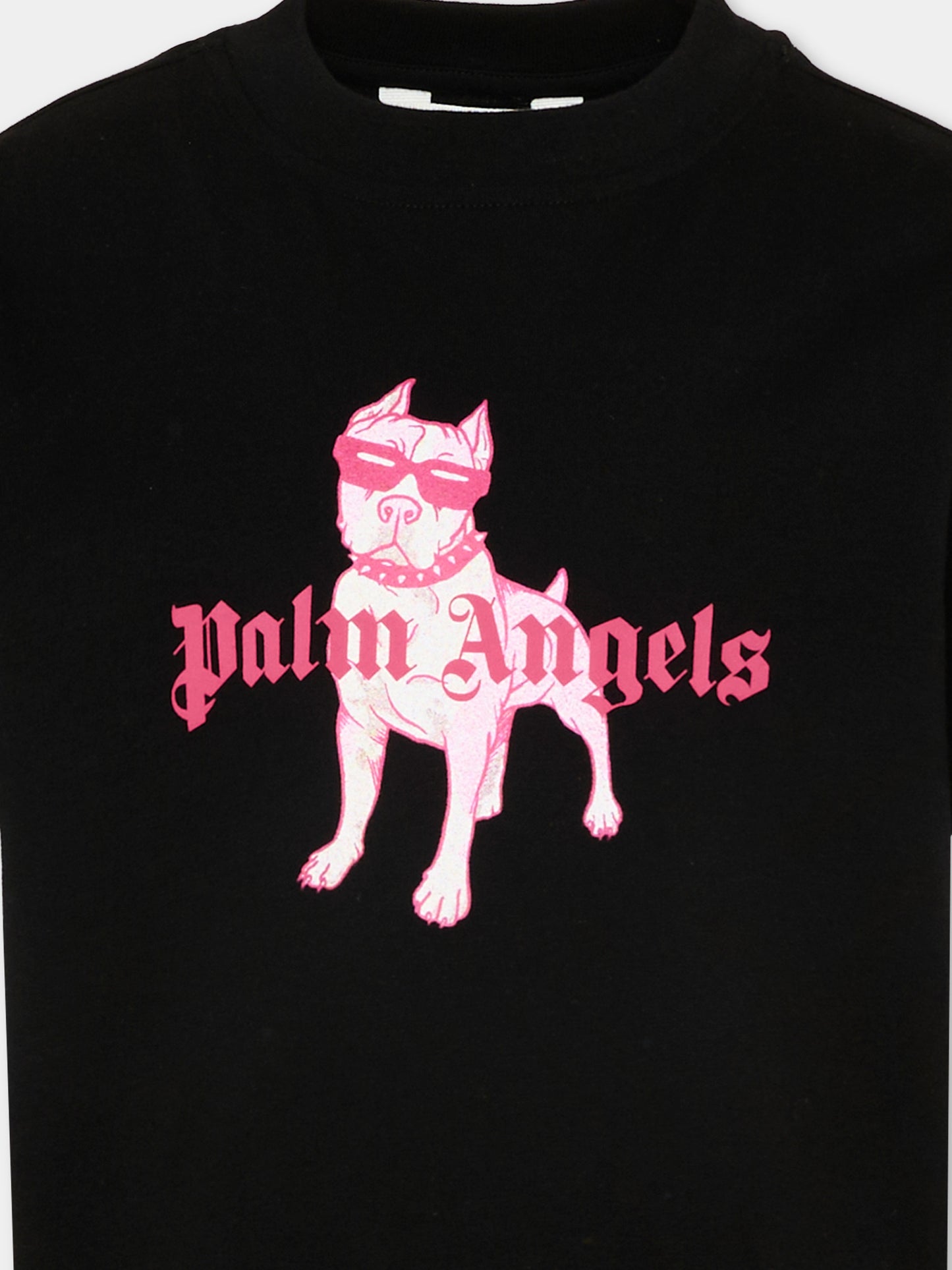 T-Shirt nera per bambina con cane,Palm Angels,PGAA002S26JER009 110