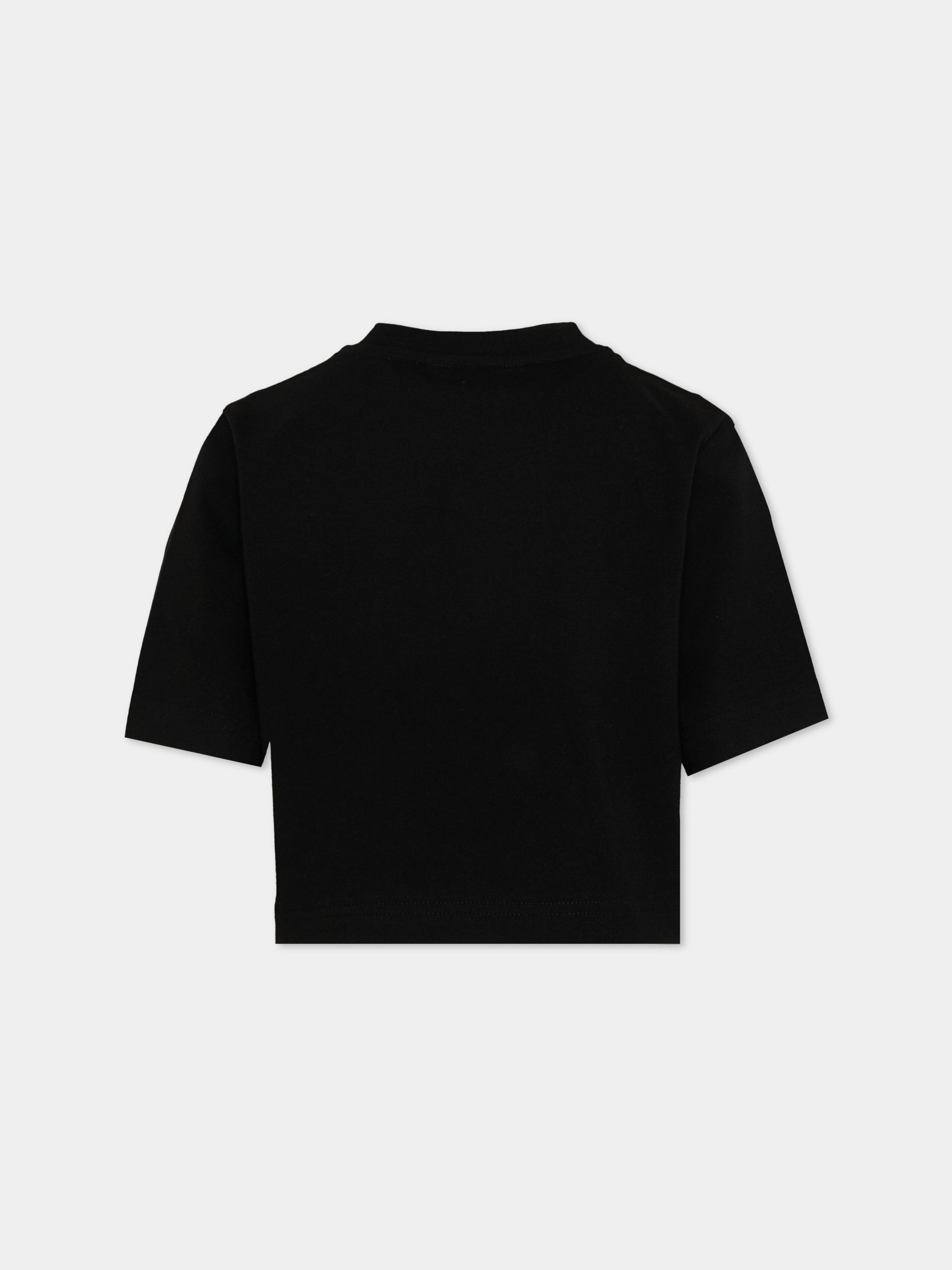 T-Shirt nera per bambina con stampa logo,Palm Angels,PGAA004S26JER002 110