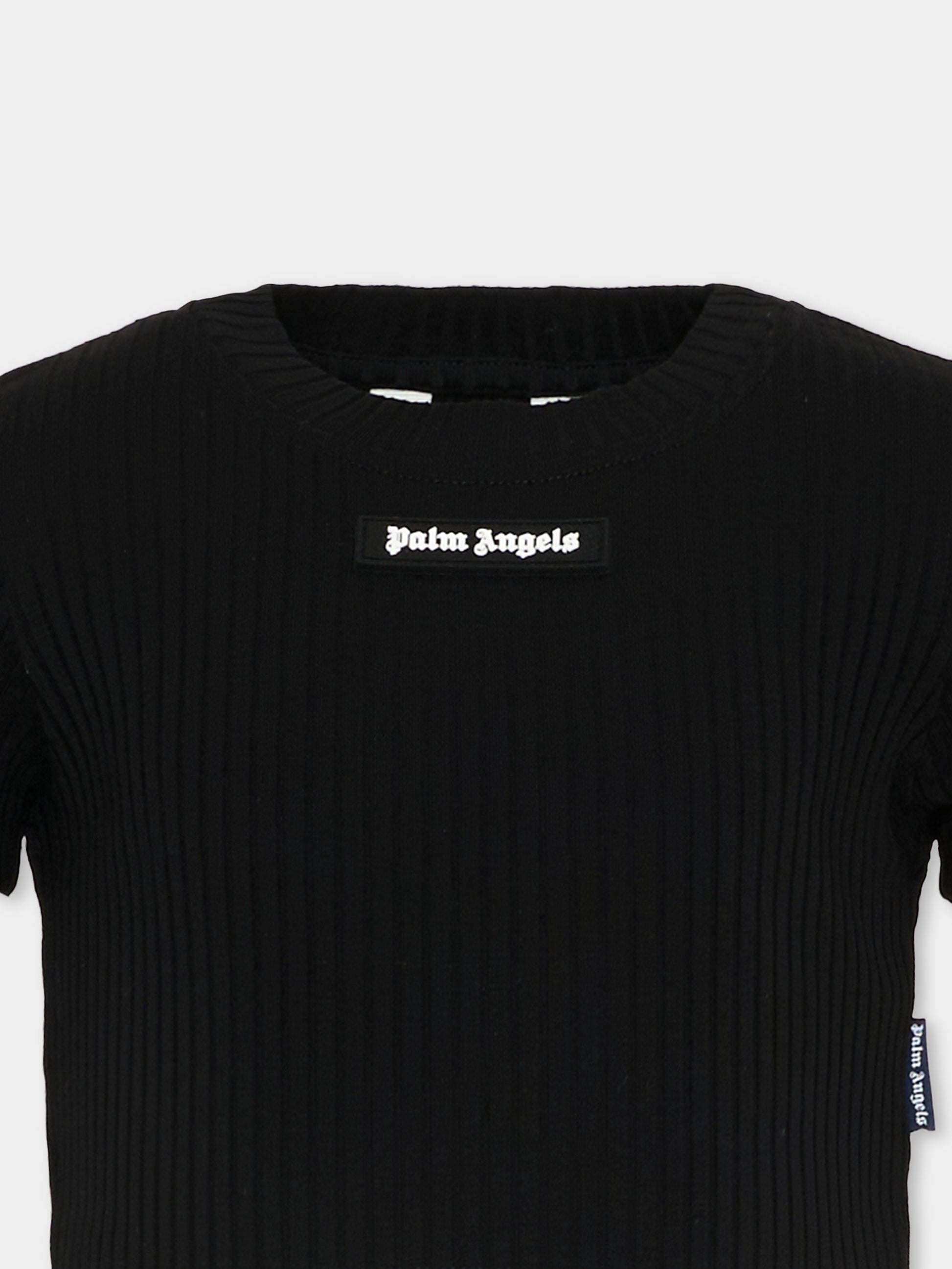 T-Shirt nera per bambina con logo,Palm Angels,PGAA017S26JER001 110