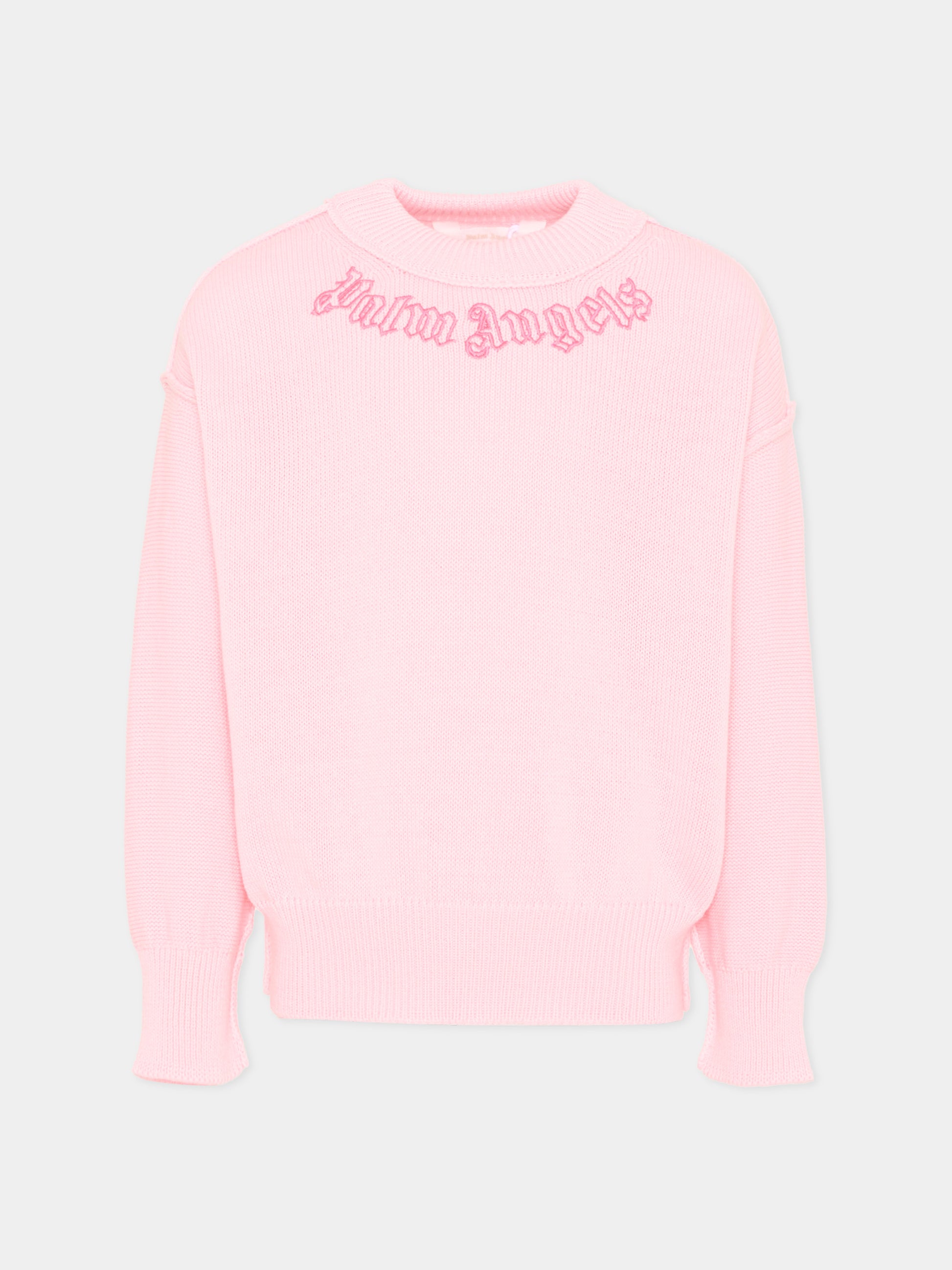 Maglione rosa per bambina con logo,Palm Angels,PGHE002S26KNI002 042