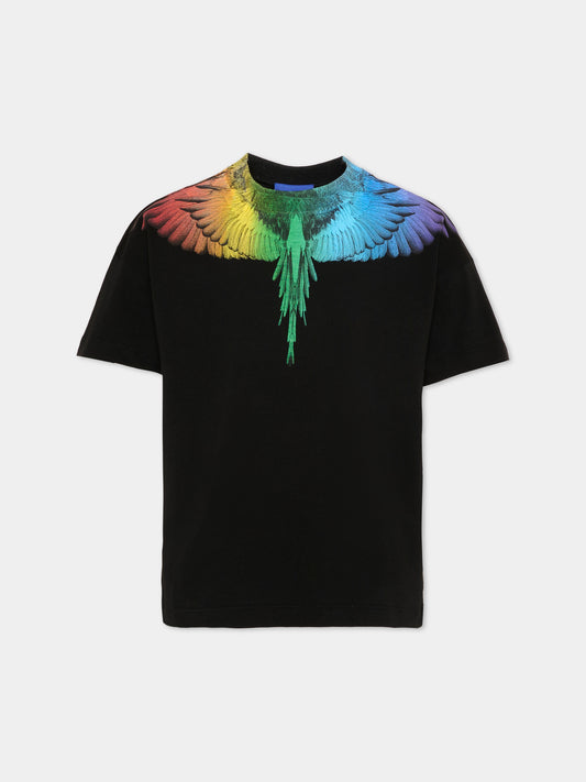 T-Shirt nera per bambino con ali multicolor,County Of Milan Kids,S6CMJBTH028 110