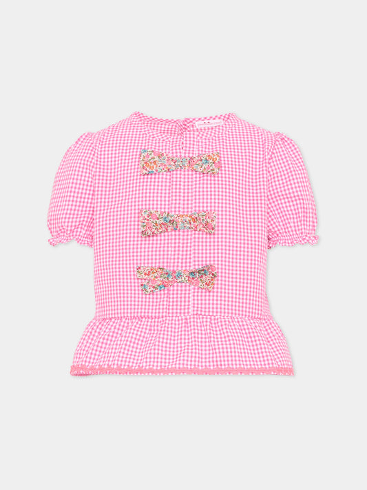 Camicia fucsia vichy per bambina,Pesciolino Rosso,BL 12 PATCH S 185