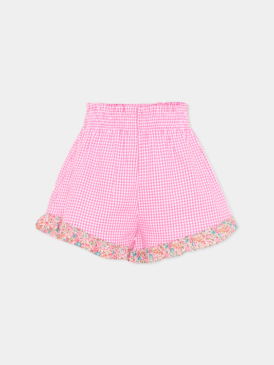 Shorts fucsia per bambina vichy,Pesciolino Rosso,SHO07 PATCH S 185