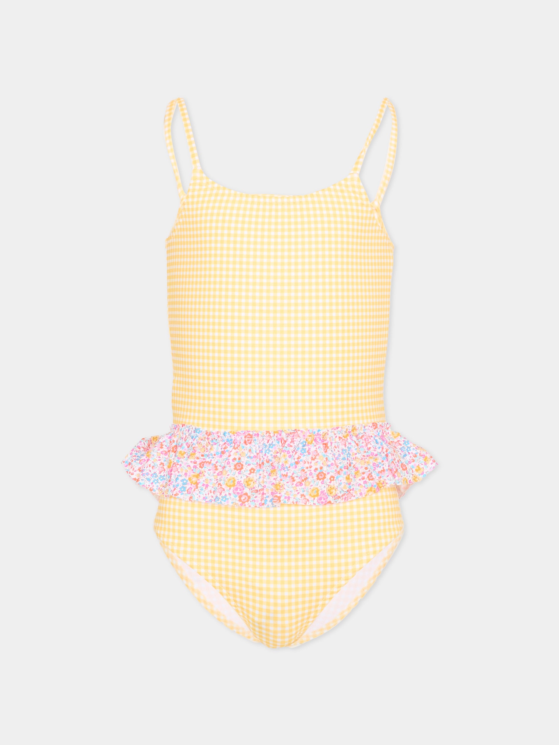 Costume intero giallo per bambina vichy,Pesciolino Rosso,INLY06 PATCH S 186