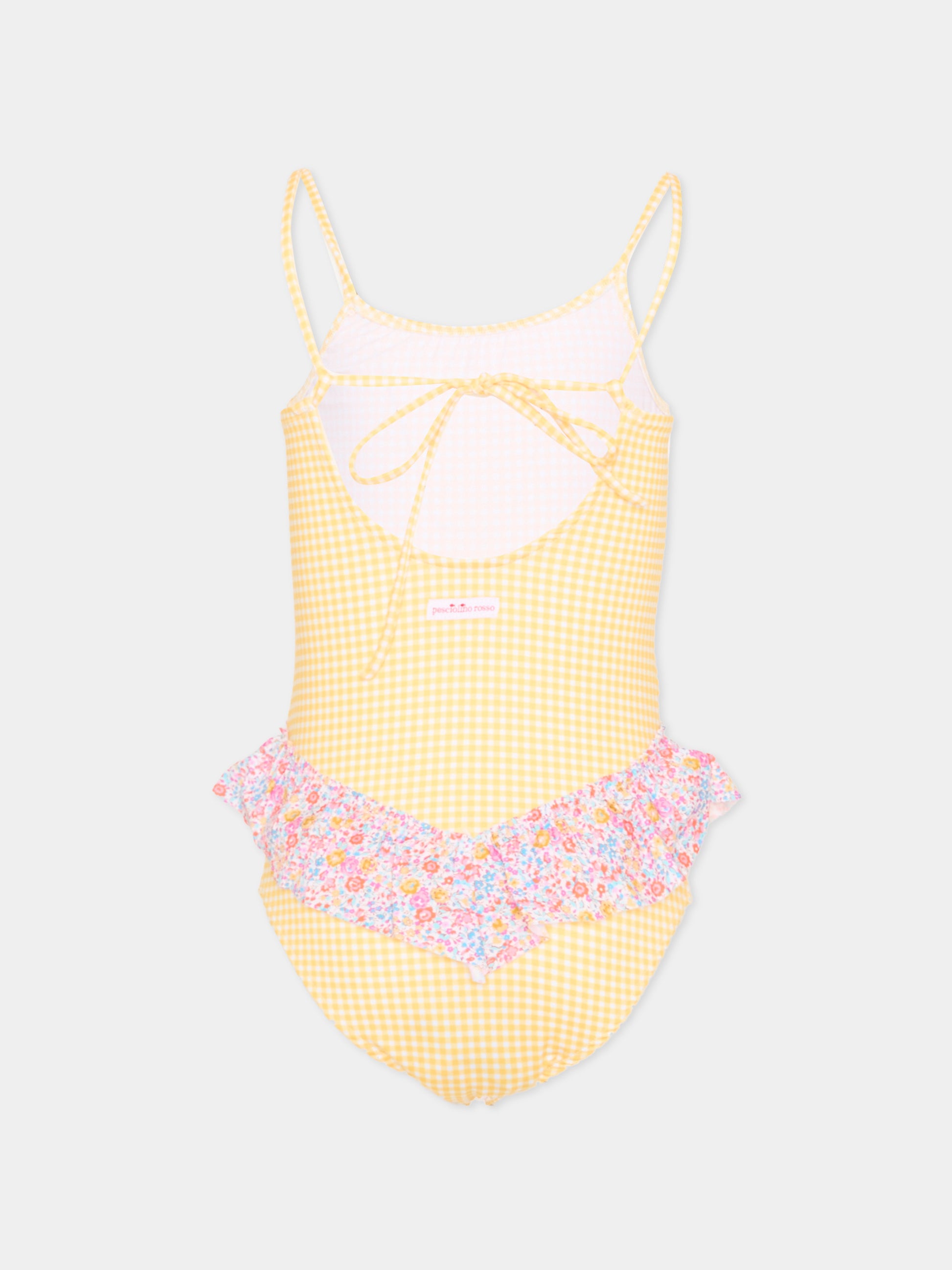 Costume intero giallo per bambina vichy,Pesciolino Rosso,INLY06 PATCH S 186