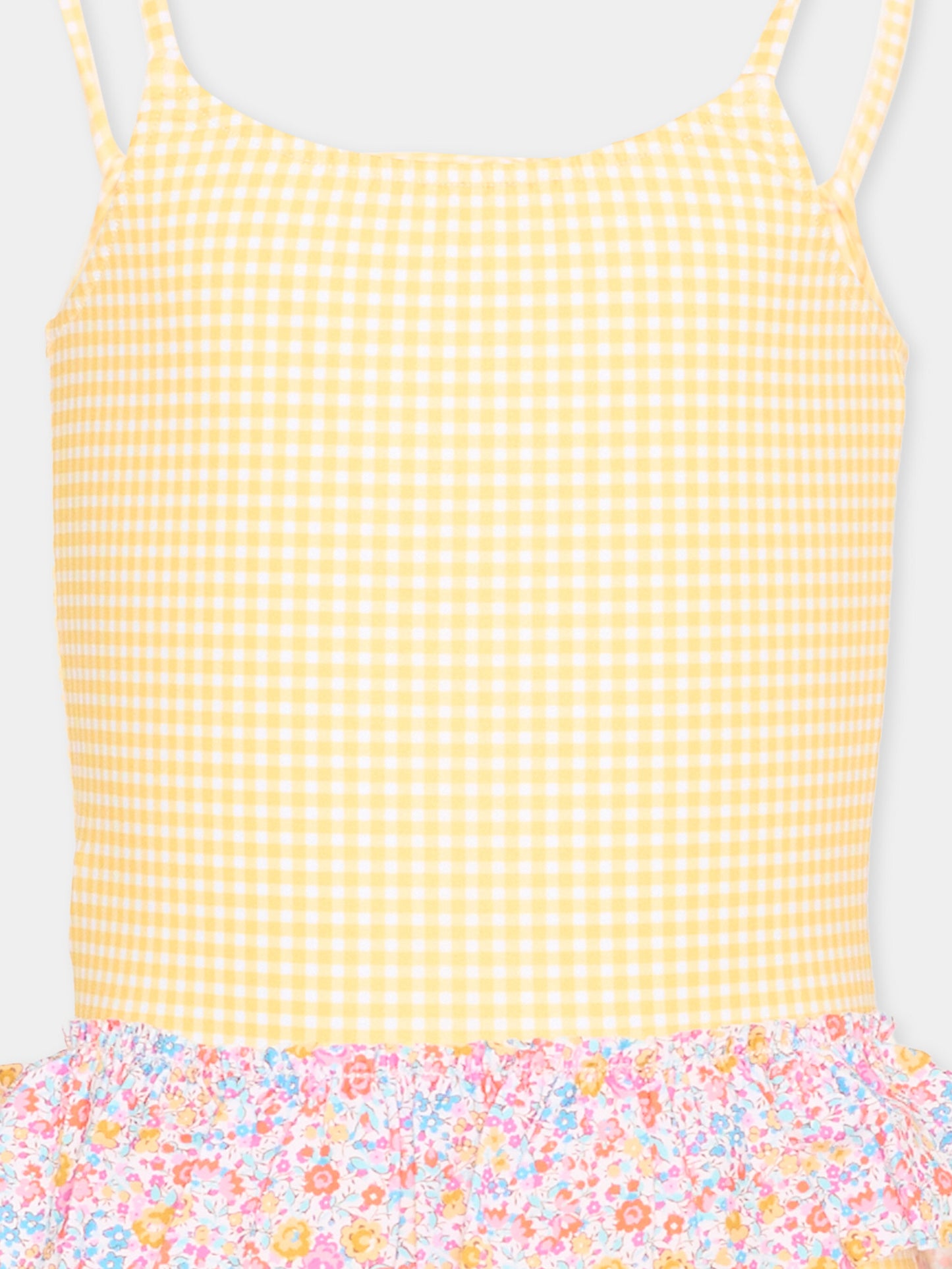 Costume intero giallo per bambina vichy,Pesciolino Rosso,INLY06 PATCH S 186