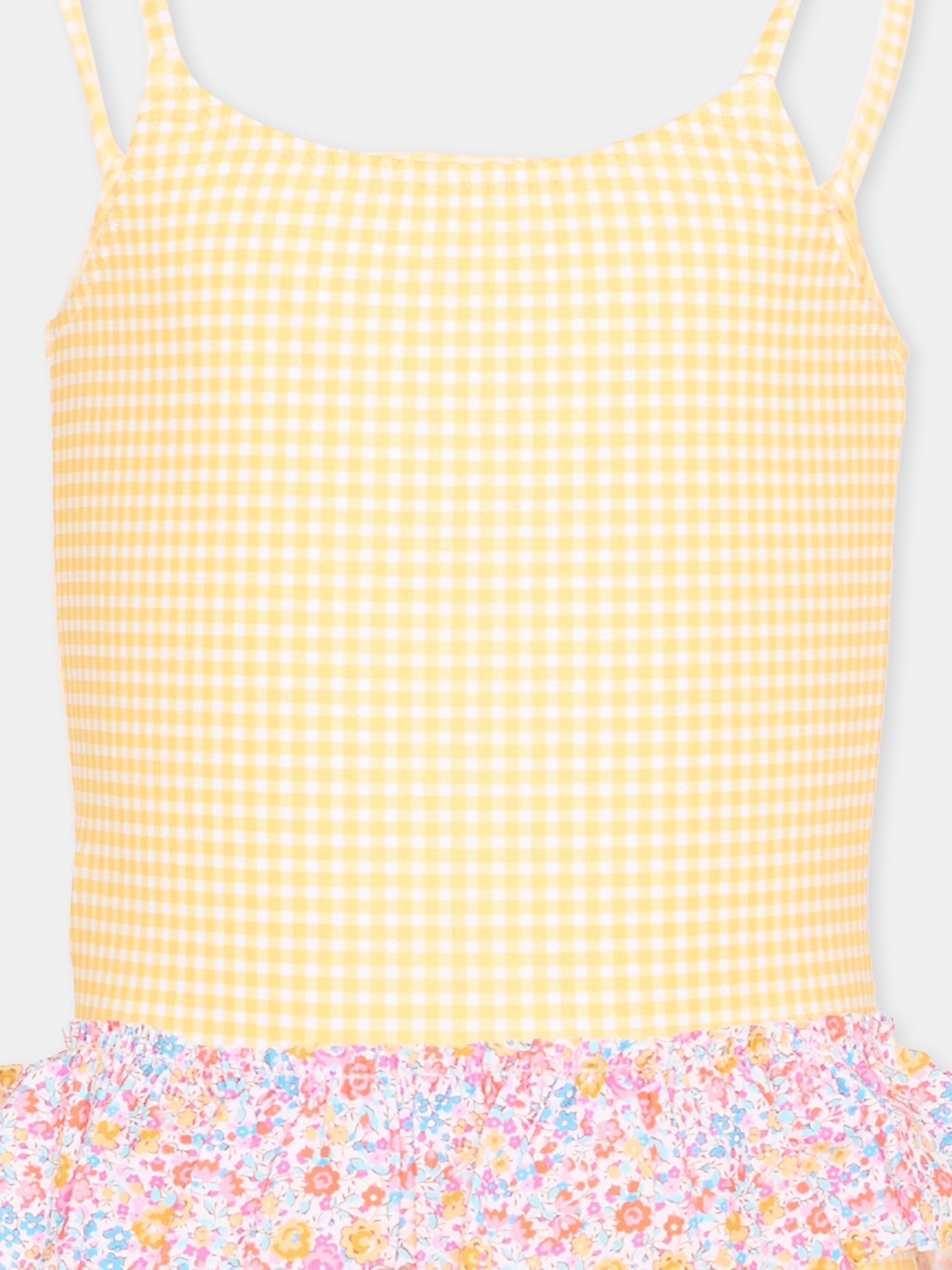 Costume intero giallo per bambina vichy,Pesciolino Rosso,INLY06 PATCH S 186