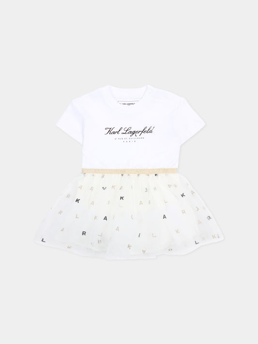Vestito bianco per neonata con logo,Karl Lagerfeld Kids,Z31043 N01