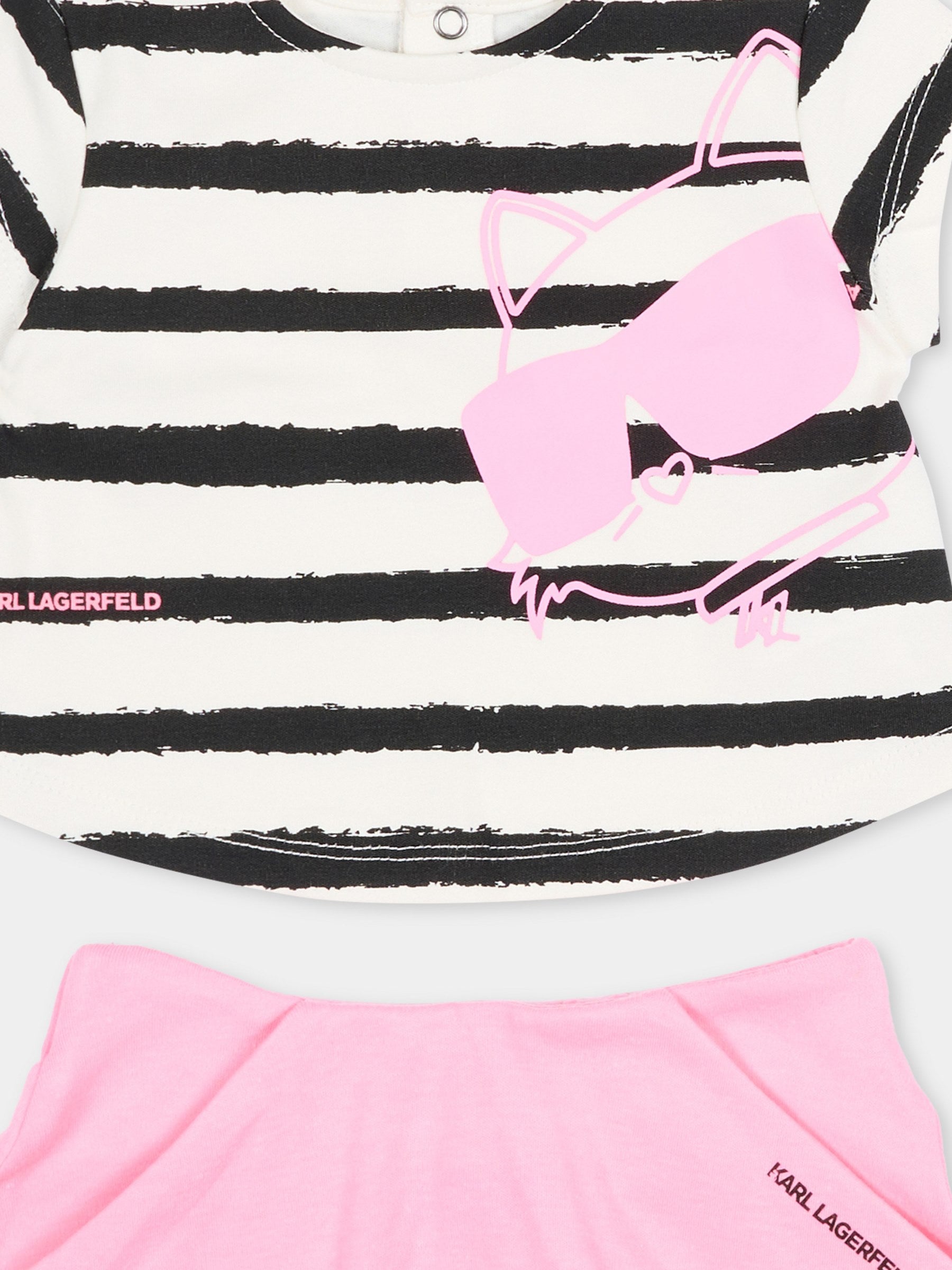 Completo sportivo rosa per neonata a righe con logo,Karl Lagerfeld Kids,Z31065 462