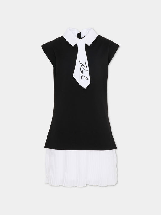 Vestito nero per bambina con logo,Karl Lagerfeld Kids,Z31151 M41