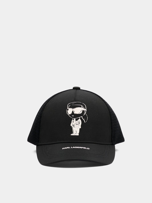 Cappello nero per bambino con stampa Ikonik Karl,Karl Lagerfeld Kids,Z31226 09B