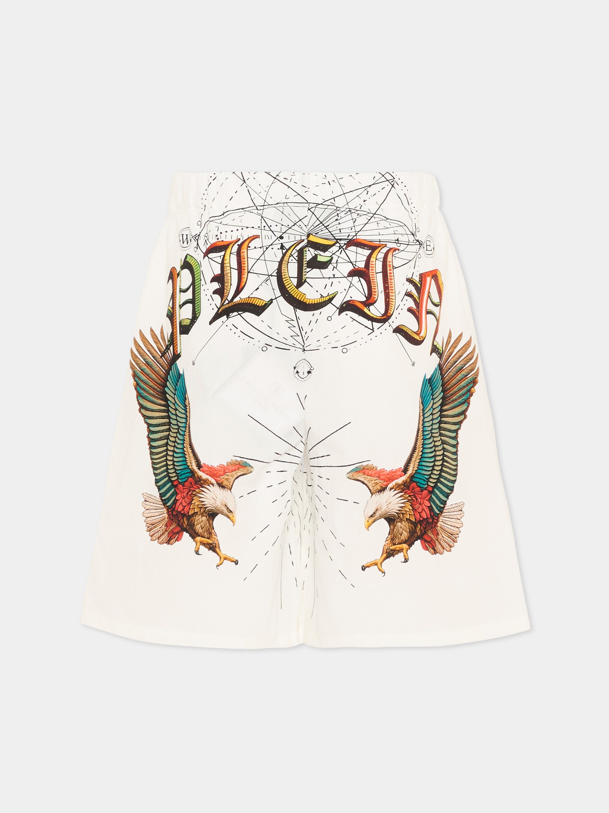 Shorts bianco per bambino con aquile,Philipp Plein Junior,S6PHJBBE030 002