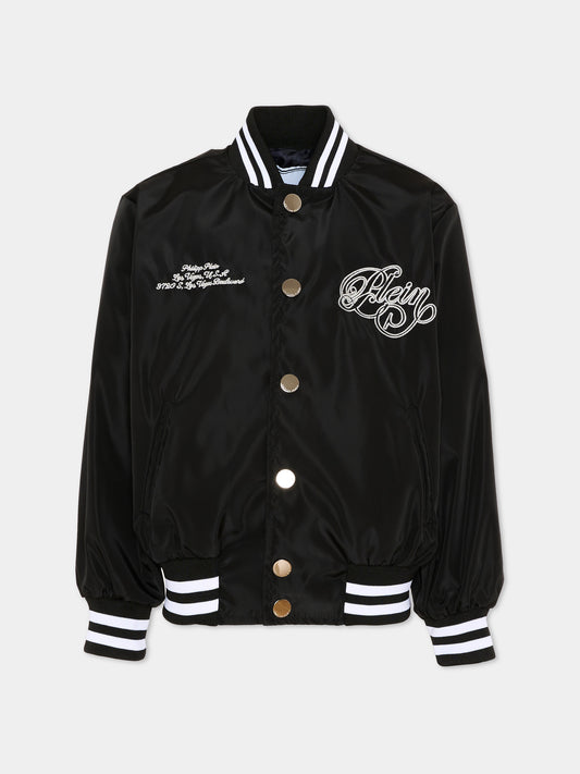 Bomber nero per bambino con orsetto,Philipp Plein Junior,S6PHJBBO059 110