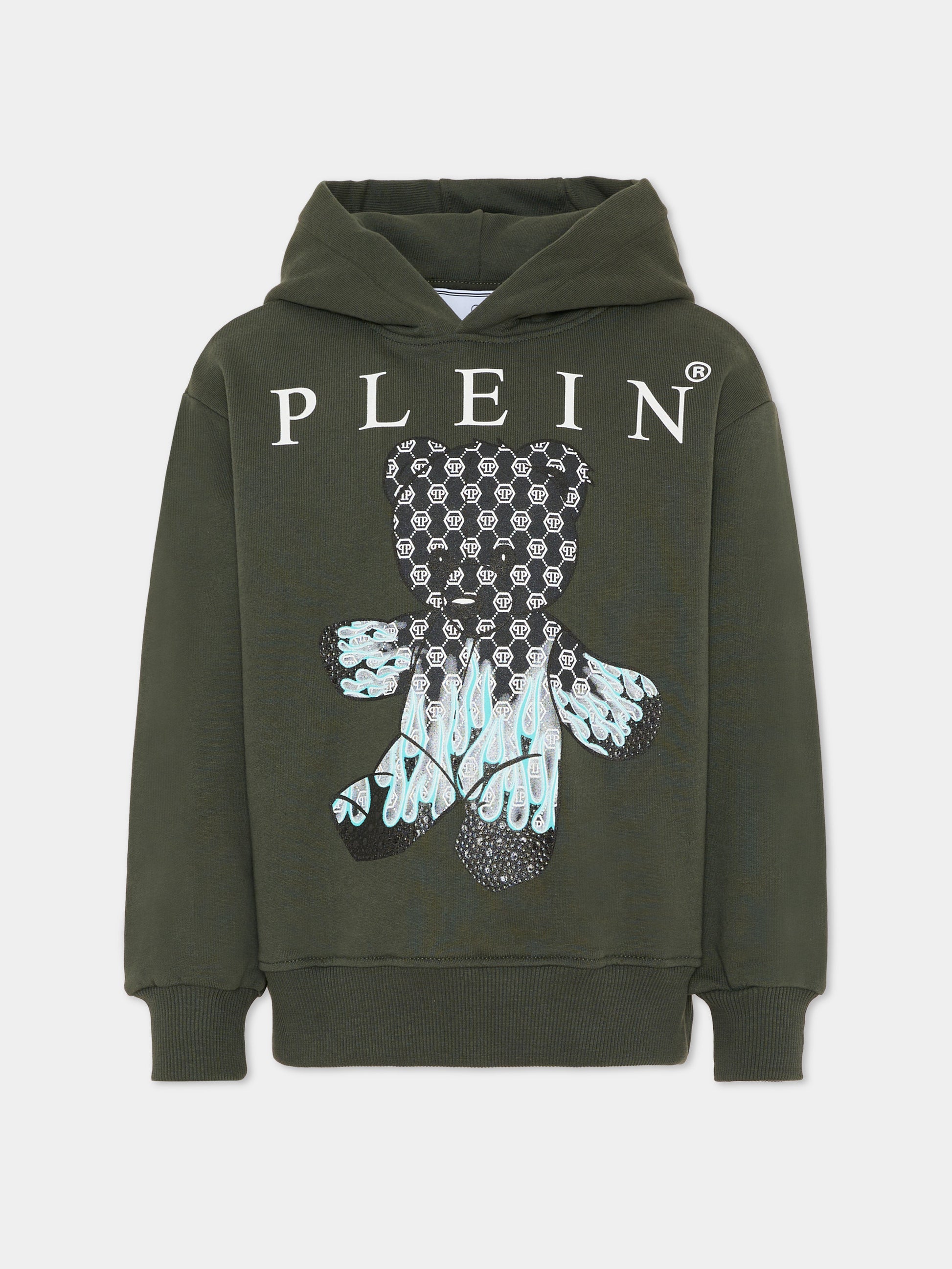 Felpa verde per bambino con orsetto,Philipp Plein Junior,S6PHJBHS067 082