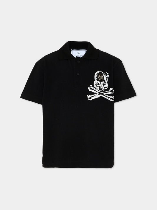 Polo nera per bambino con skull,Philipp Plein Junior,S6PHJBPO043 110