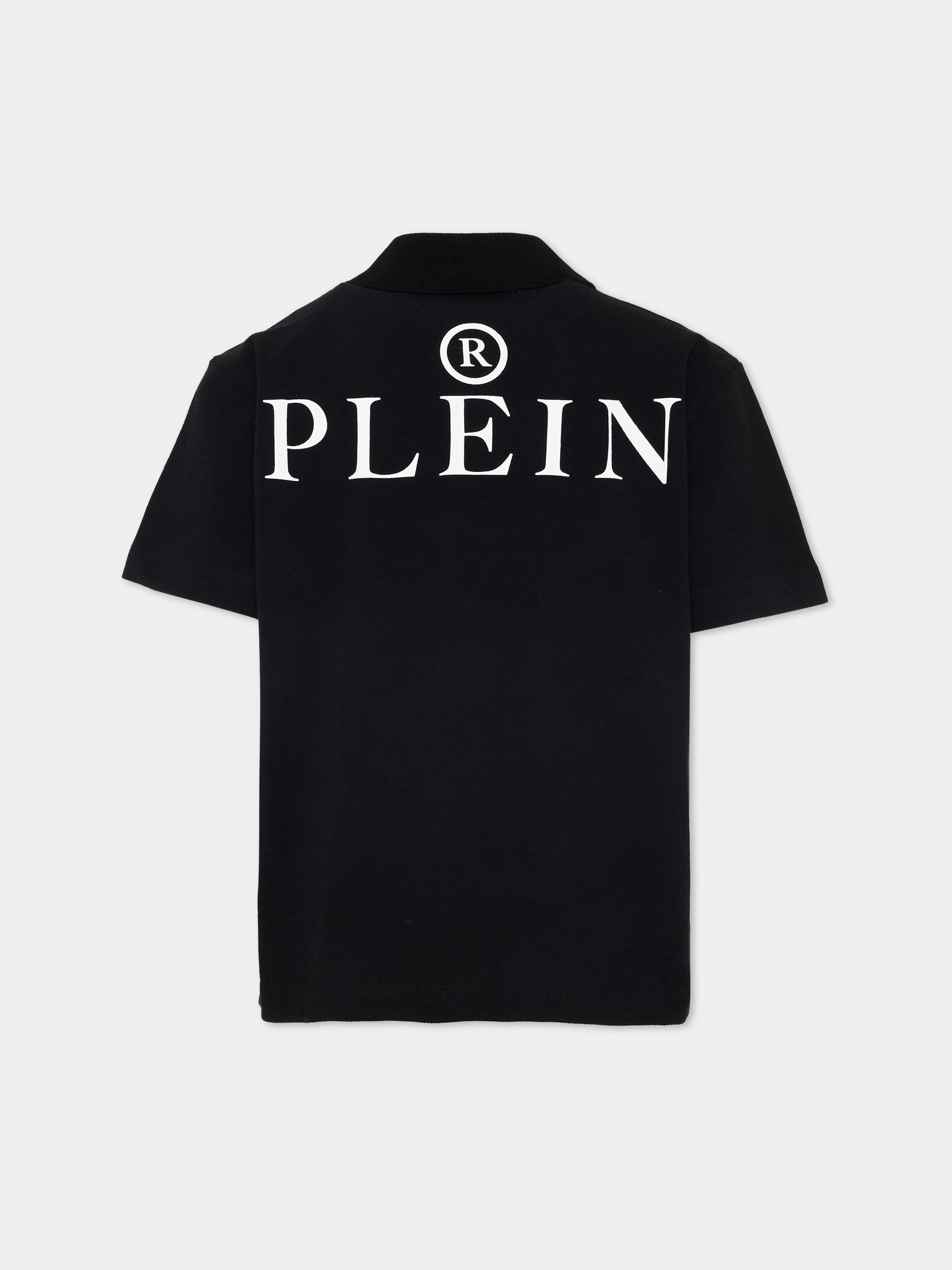 Polo nera per bambino con skull,Philipp Plein Junior,S6PHJBPO043 110