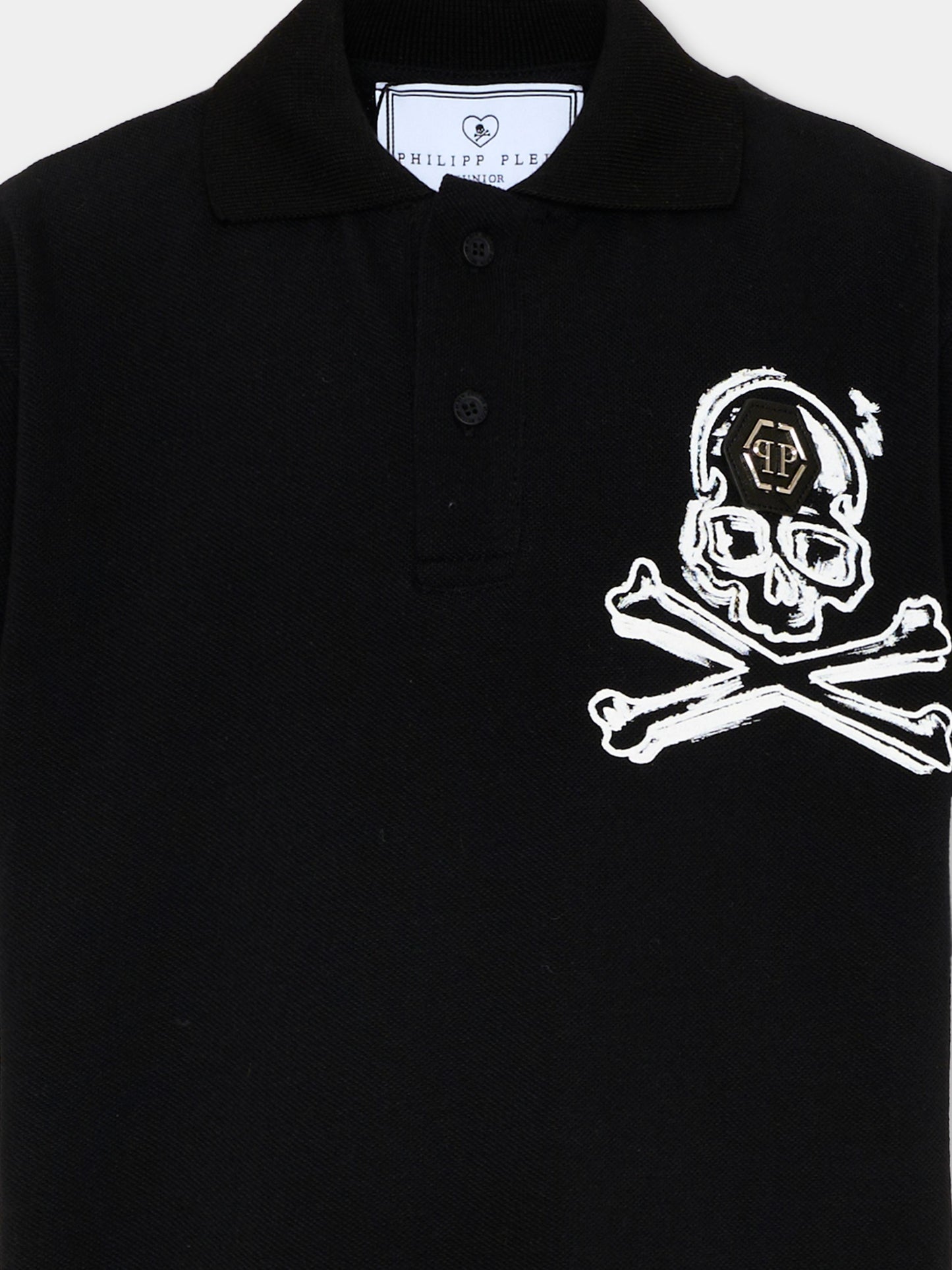 Polo nera per bambino con skull,Philipp Plein Junior,S6PHJBPO043 110