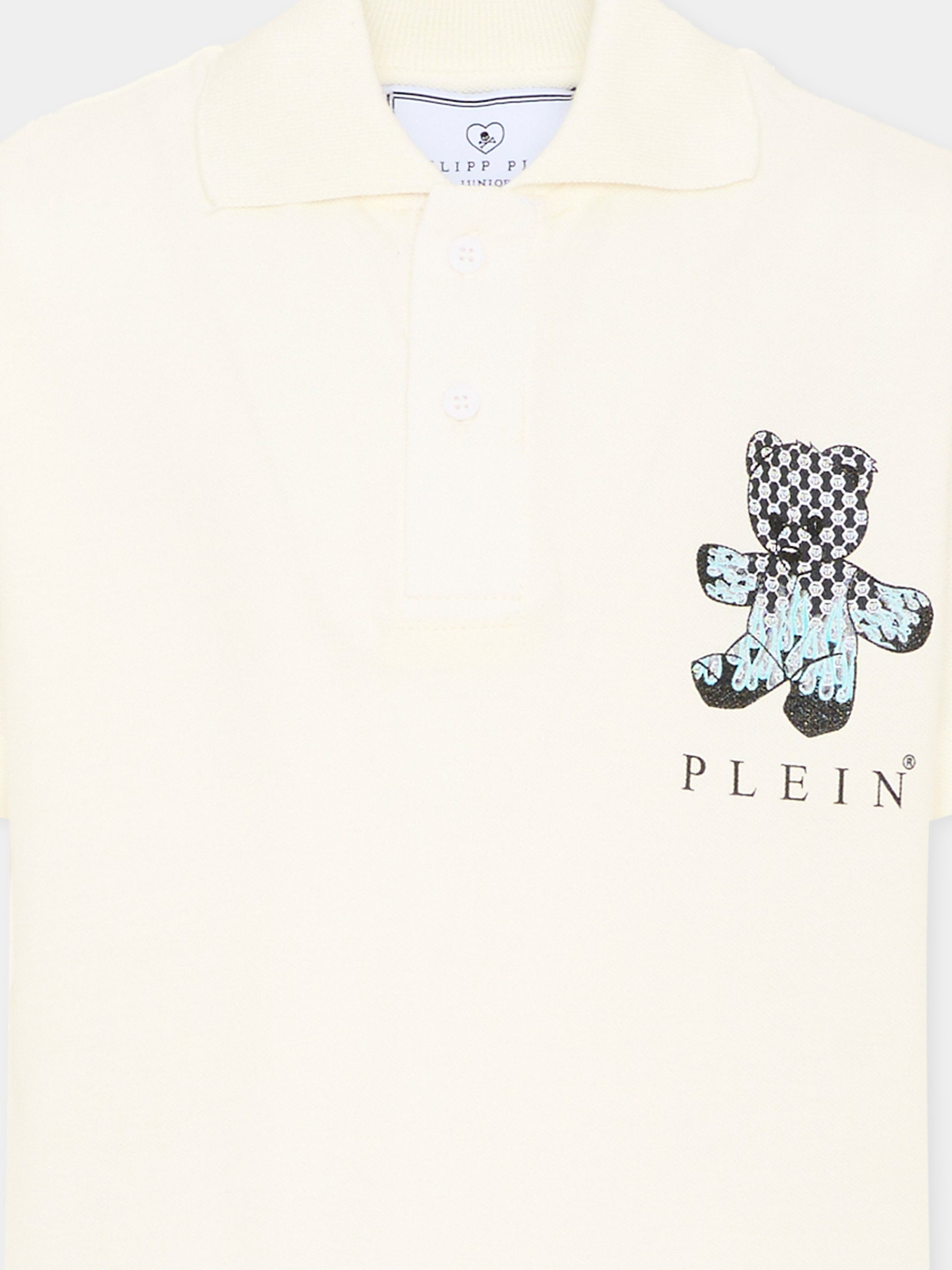 Polo bianca per bambino con orsetto,Philipp Plein Junior,S6PHJBPO065 002