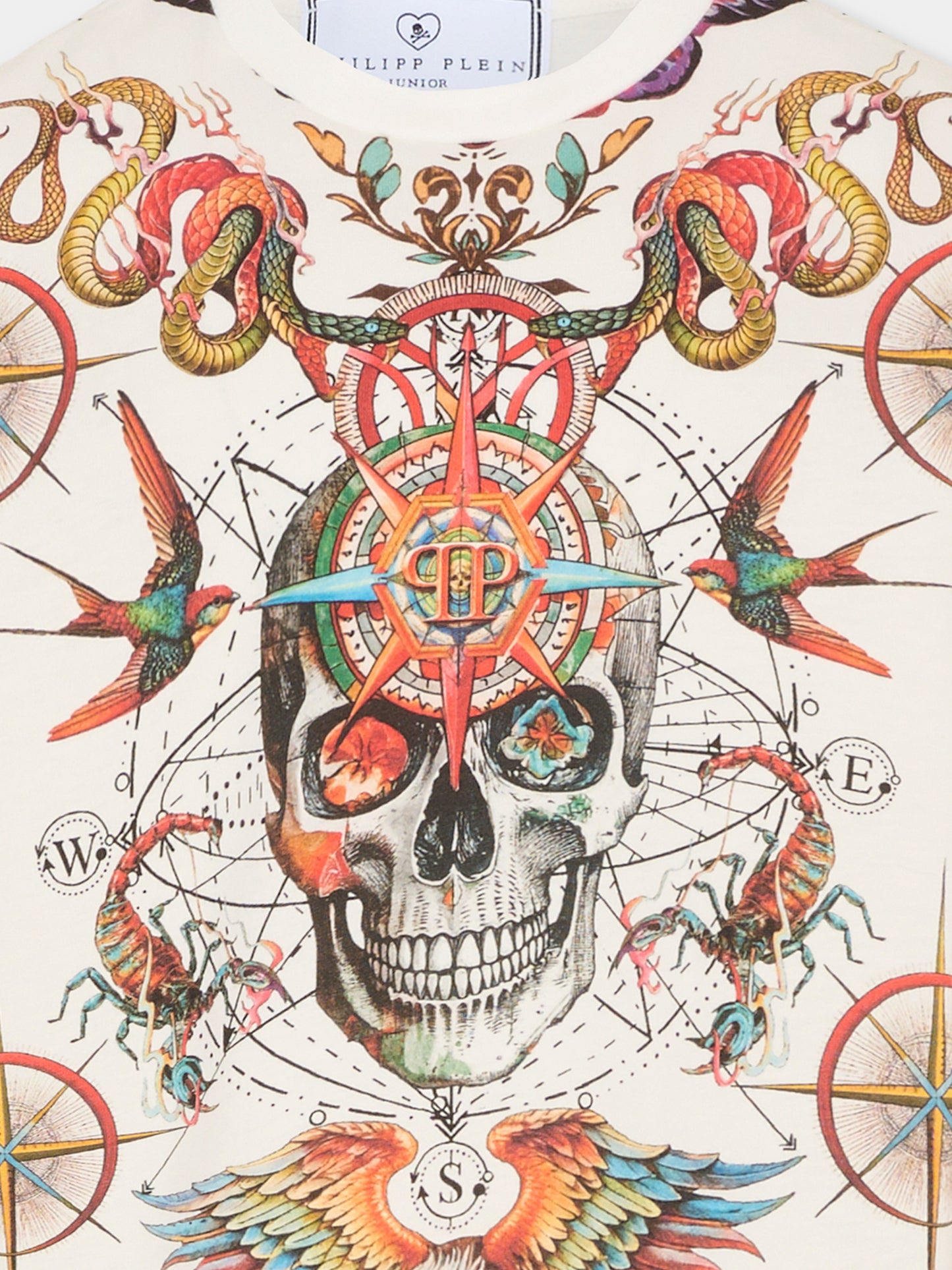 T-shirt avorio per bambino con teschio e animali,Philipp Plein Junior,S6PHJBTH033 002