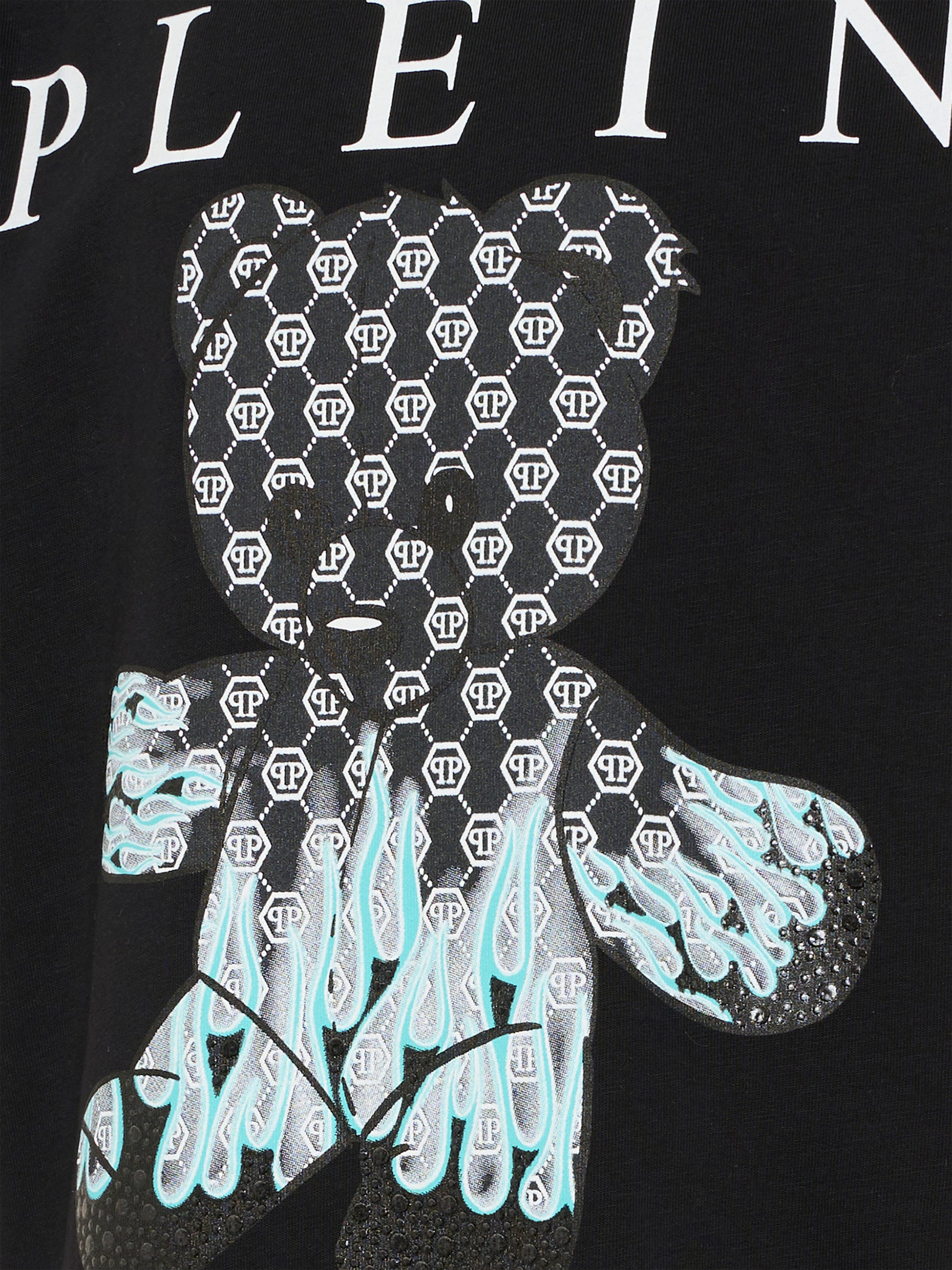 T-shirt nera per bambino con orsetto,Philipp Plein Junior,S6PHJBTH068 110