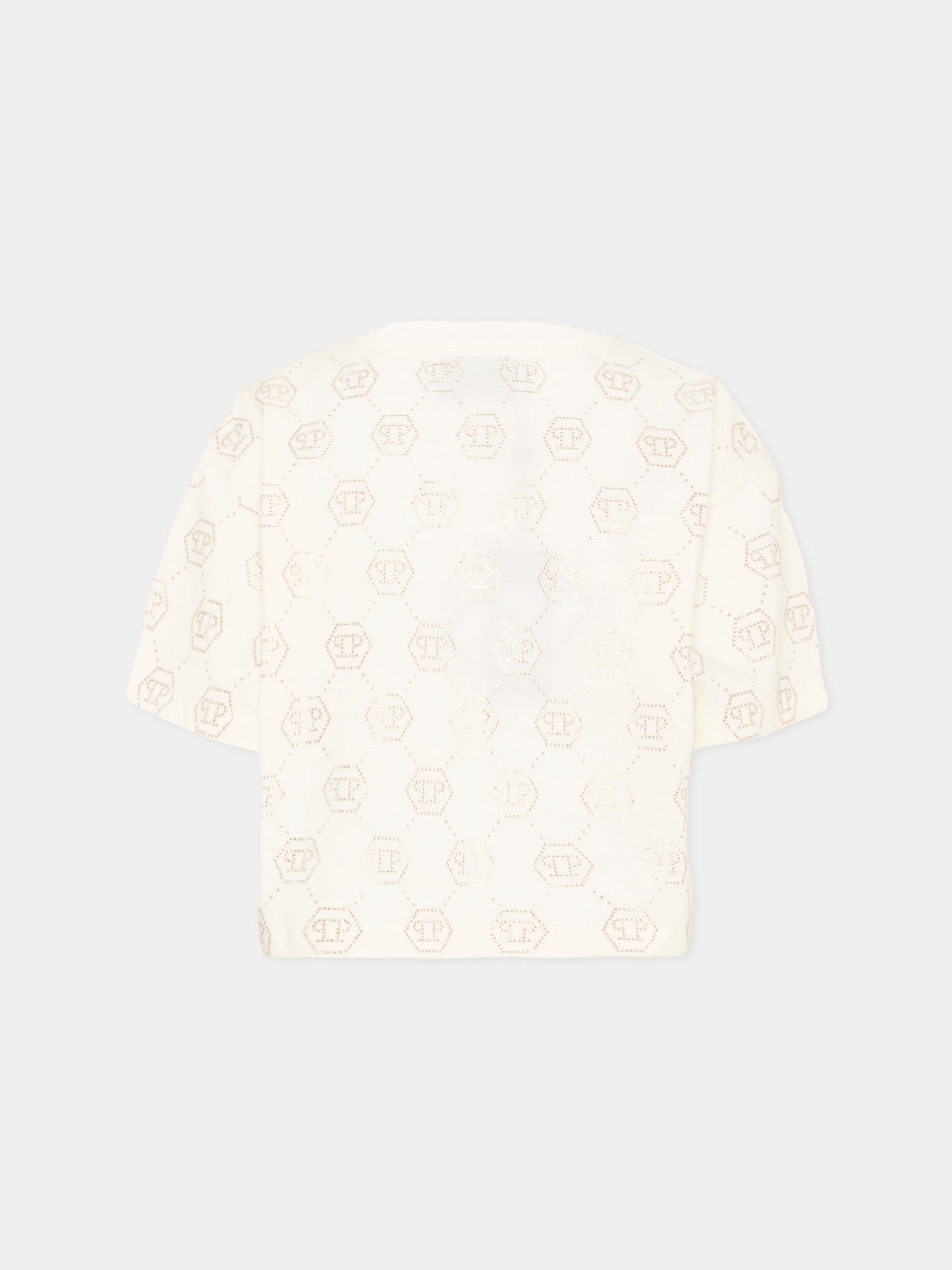 T-shirt bianca per bambina con monogramma,Philipp Plein Junior,S6PHJGTH201 002