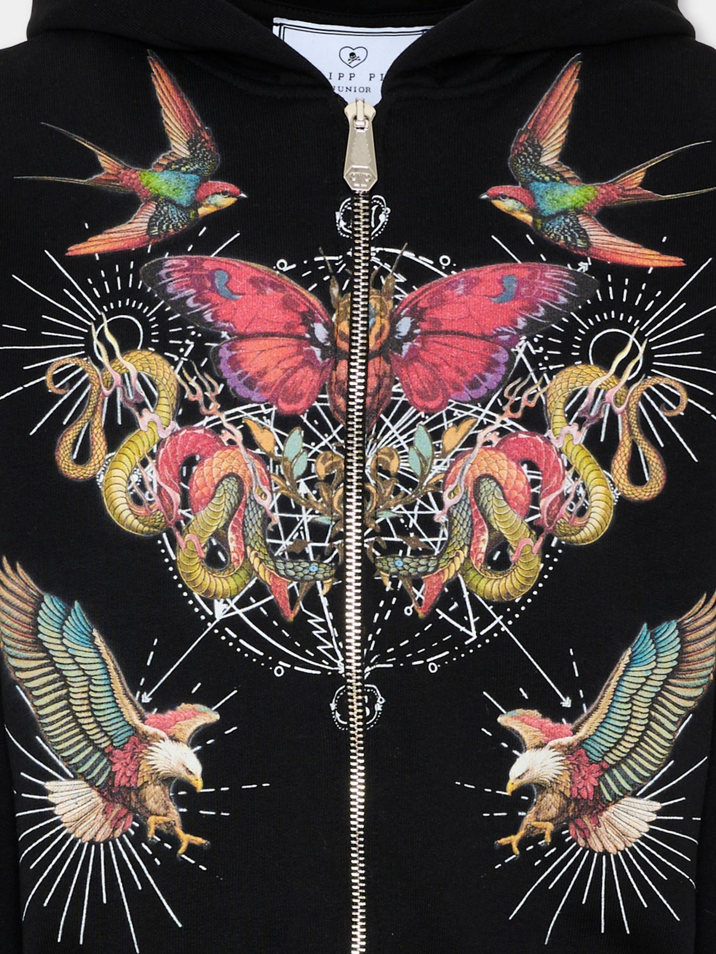 Felpa nera con grafica per bambina,Philipp Plein Junior,S6PHJGZH141 110