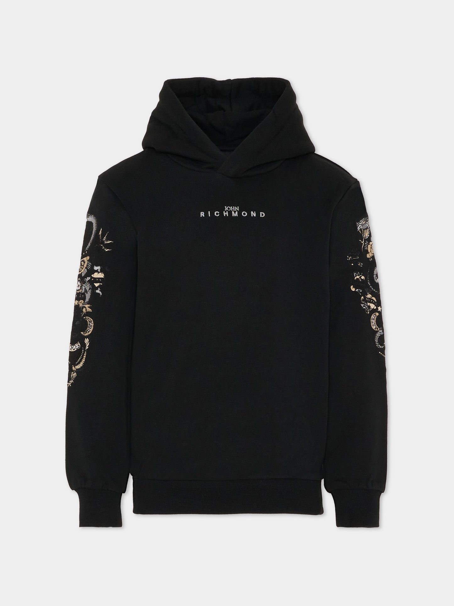 Felpa nera per bambino con logo e ricami,Richmond,RBA25142FE BLACK