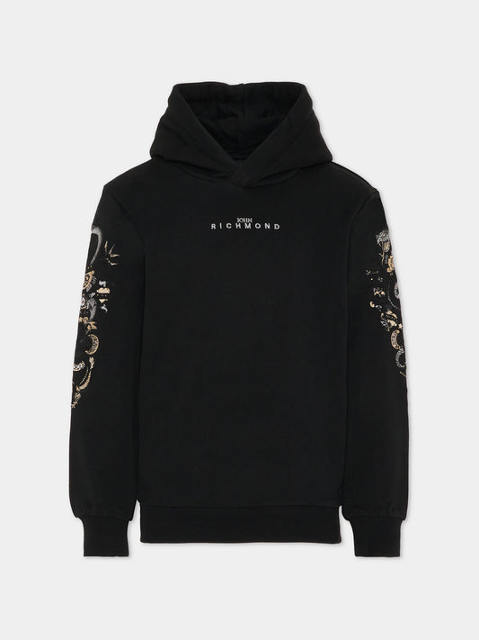Felpa nera per bambino con logo e ricami,Richmond,RBA25142FE BLACK