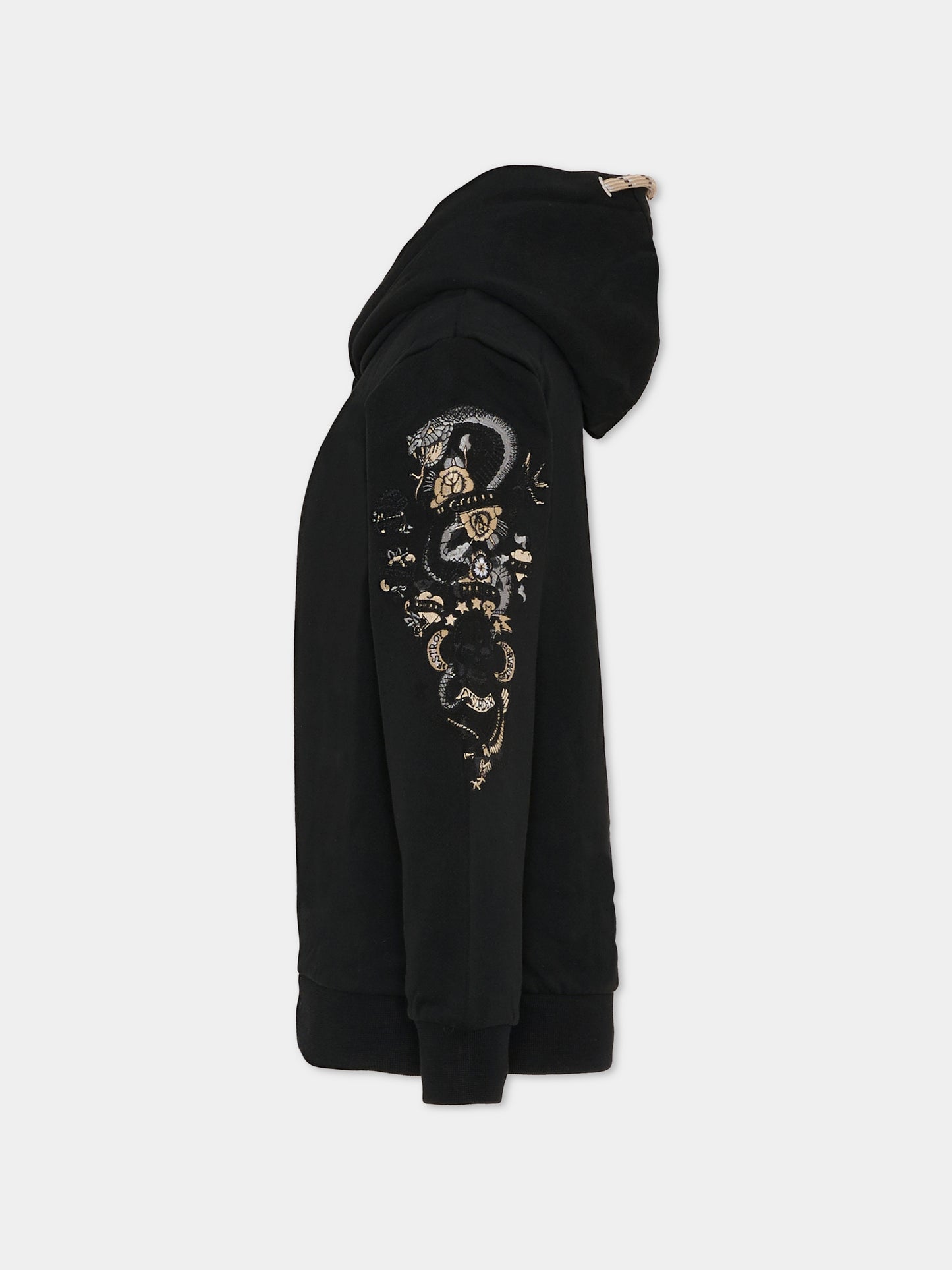 Felpa nera per bambino con logo e ricami,Richmond,RBA25142FE BLACK