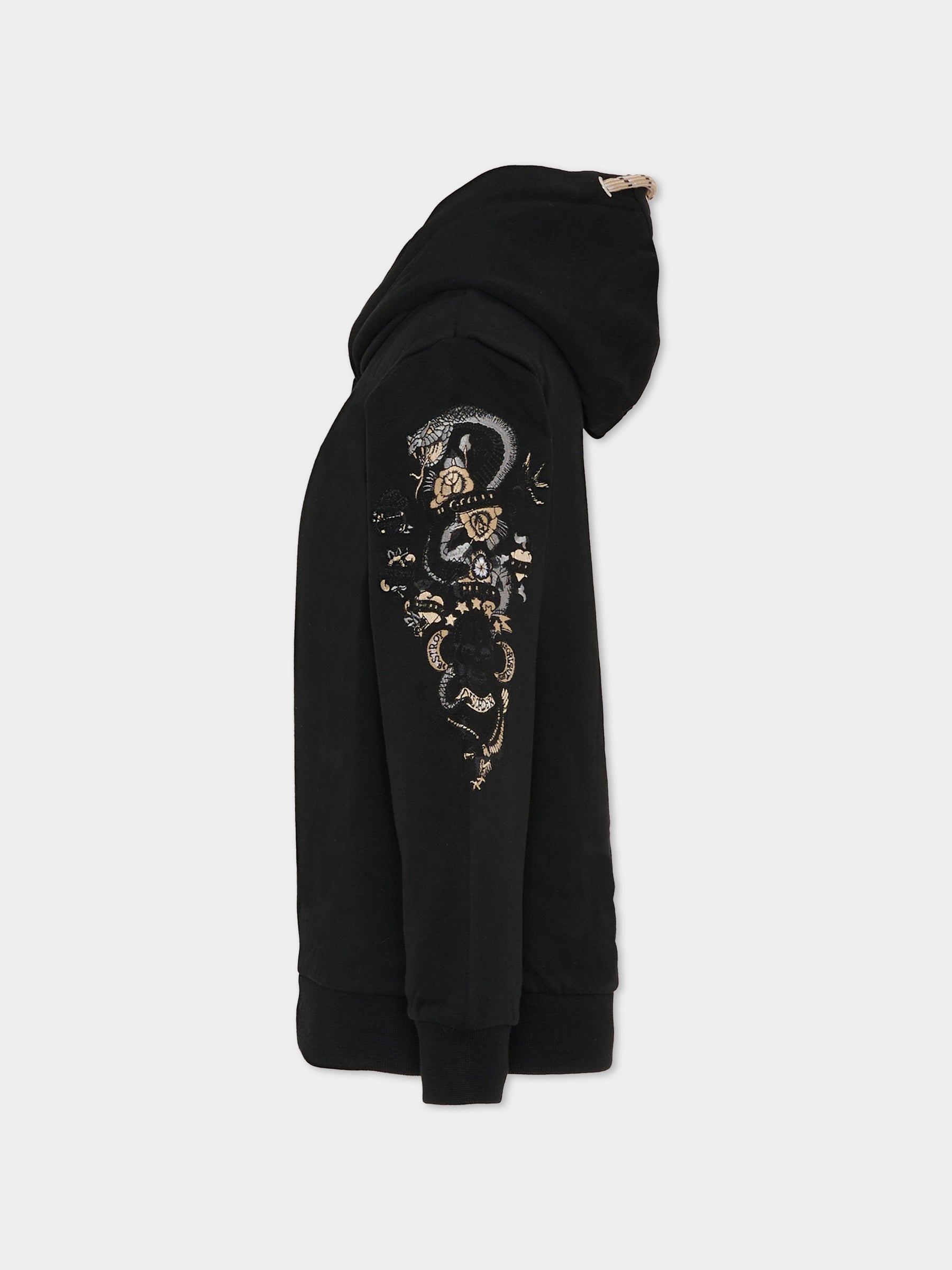 Felpa nera per bambino con logo e ricami,Richmond,RBA25142FE BLACK