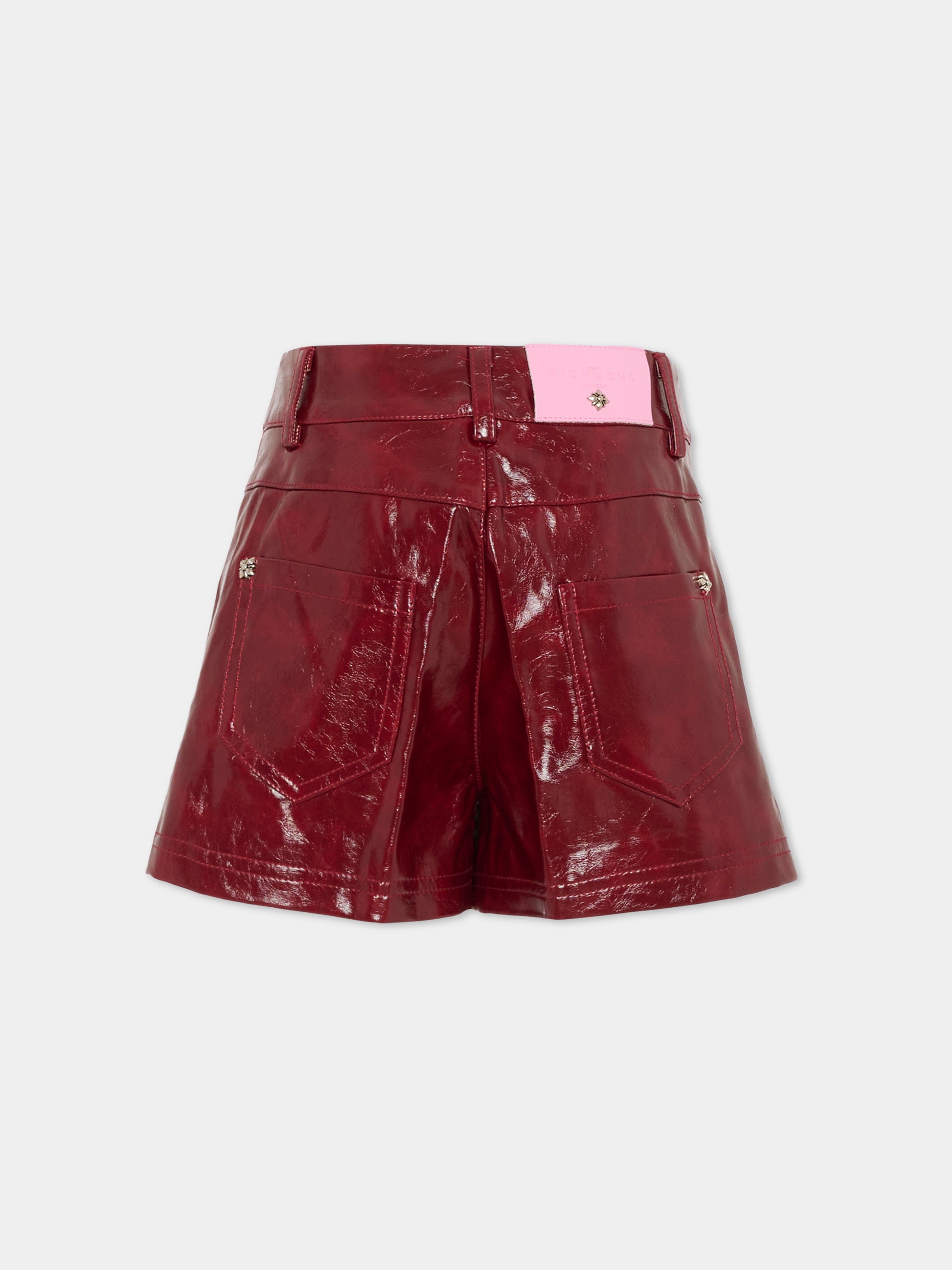 Shorts rossi per bambina con logo,Richmond,RGA25098SH RED PLUM