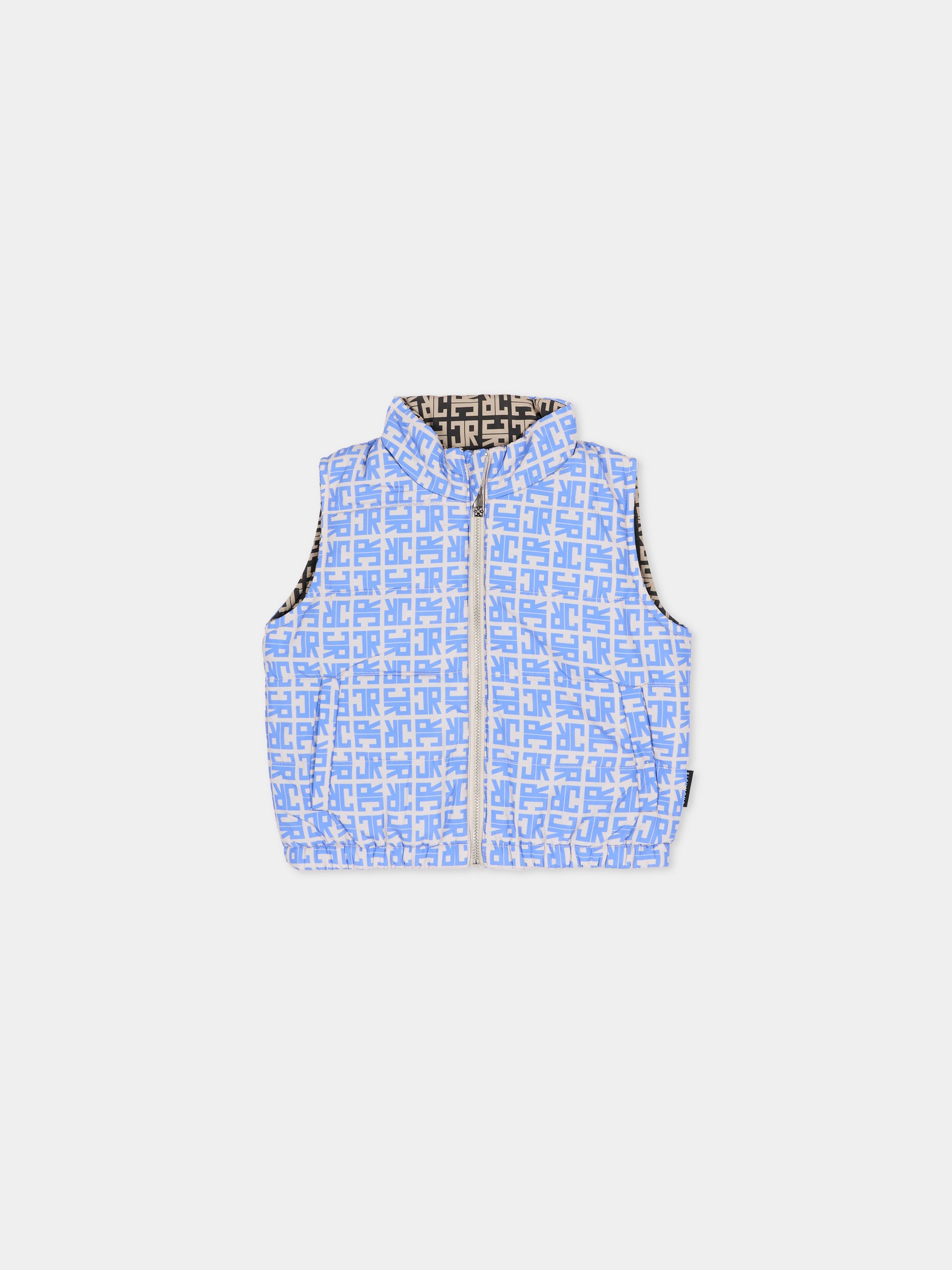 Gilet reversibile azzurro per neonato con logo,Richmond,RIA25050PI JR MONOGRAM BLUE
