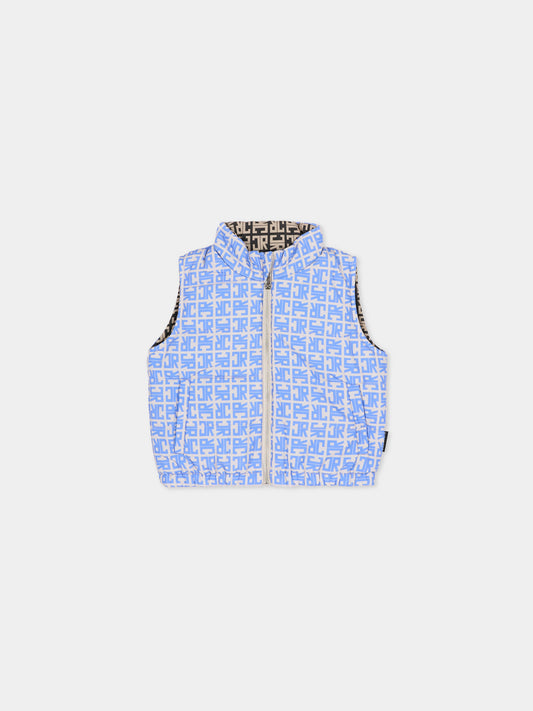 Gilet reversibile azzurro per neonato con logo,Richmond,RIA25050PI JR MONOGRAM BLUE