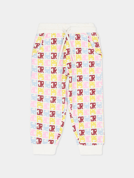 Pantaloni avorio per neonata con logo all over,Richmond,RIA25084PA JR M.MULTICOLOR/O-WH