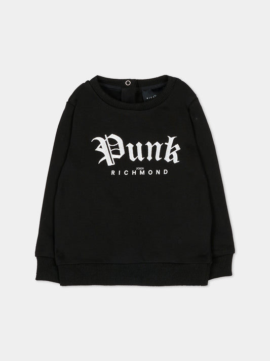 Felpa nera per neonato con scritta ricamata,Richmond,RIA25103FE BLACK