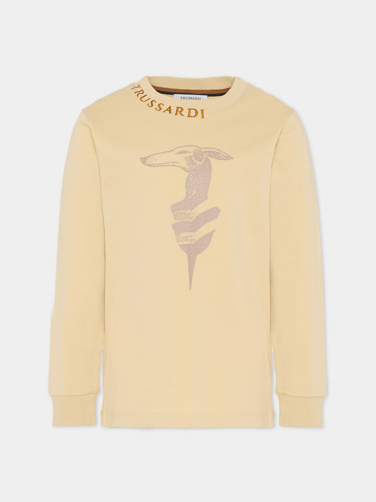 T-shirt beige per bambino con logo,Trussardi Junior,TBA25022TS BROWN RICE
