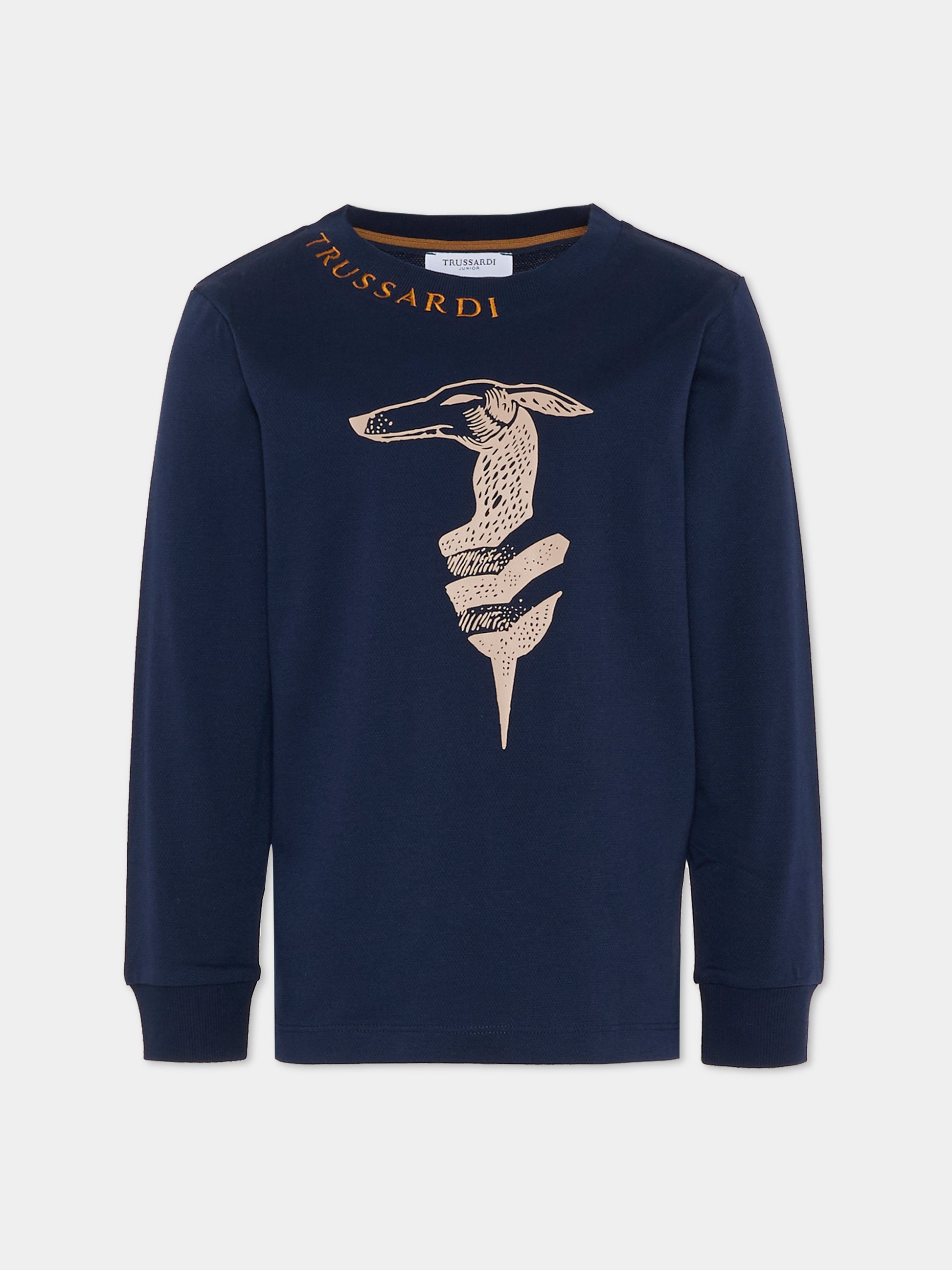 T-shirt blu per bambino con logo,Trussardi Junior,TBA25022TS PEACOAT