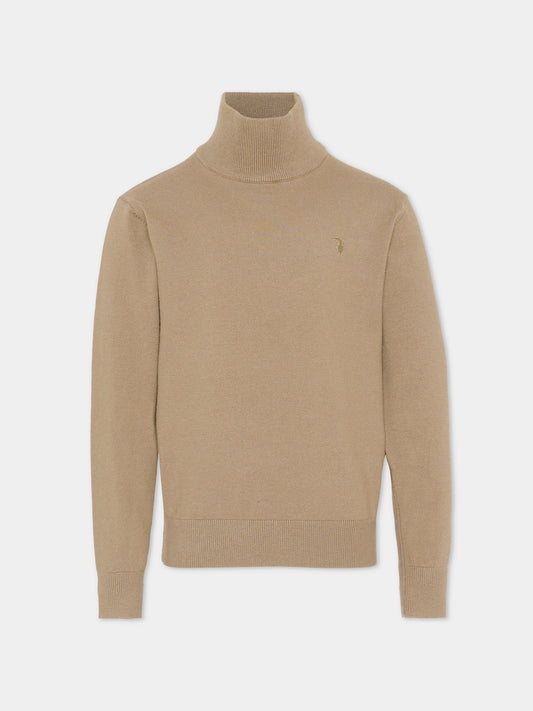 Dolcevita beige per bambino con logo,Trussardi Junior,TBA25032LU CHINCHILLA